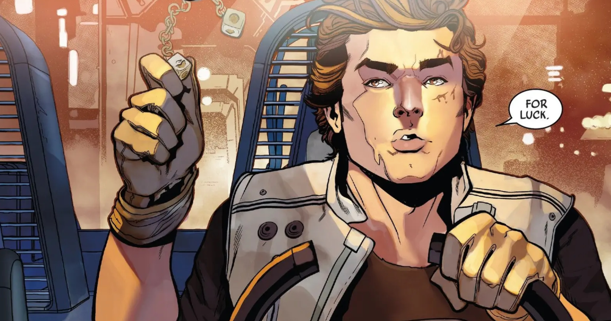 Han Solo in a Star Wars comic panel: "For luck."
