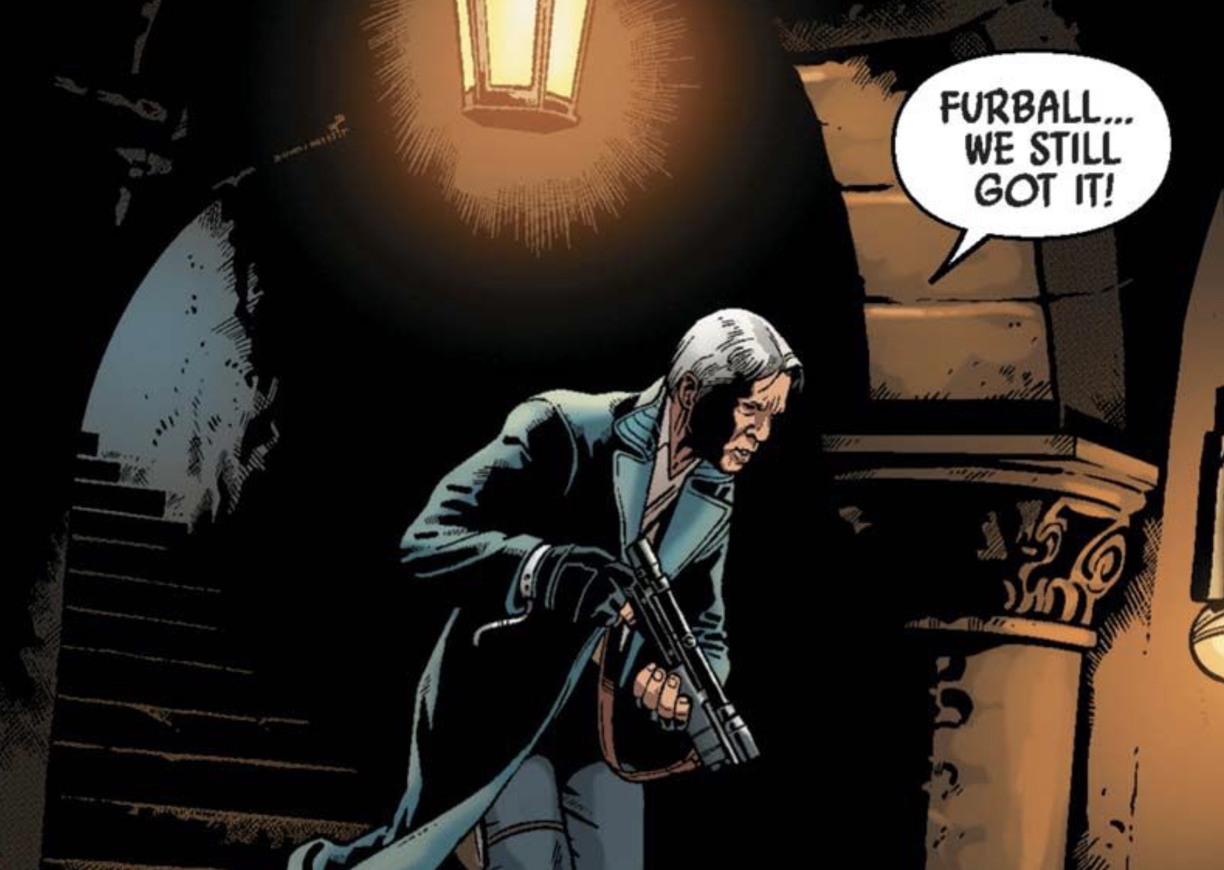 Han Solo in a Star Wars comic panel: "Furball... we still got it!"