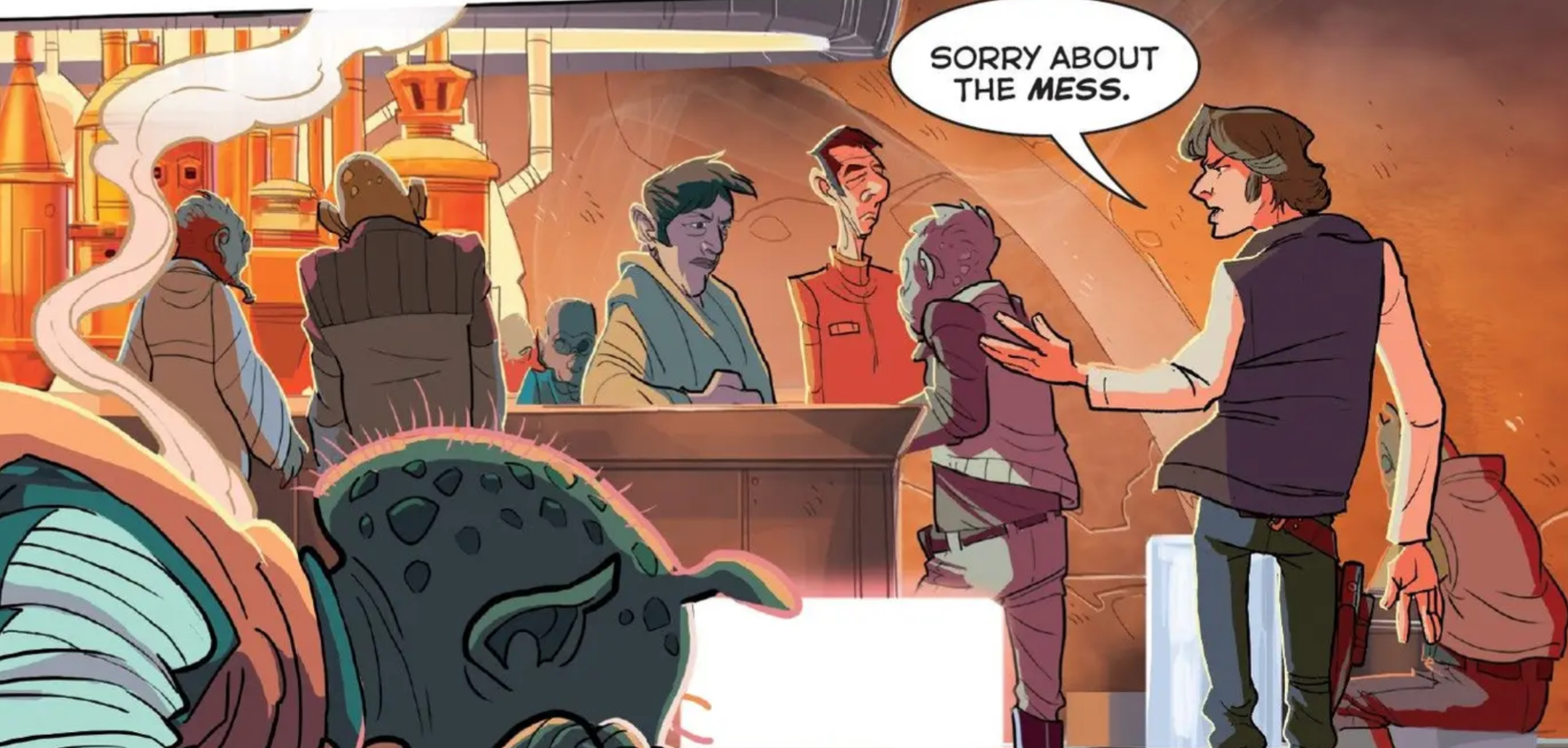 Han Solo in a Star Wars comic panel: "Sorry about the mess."