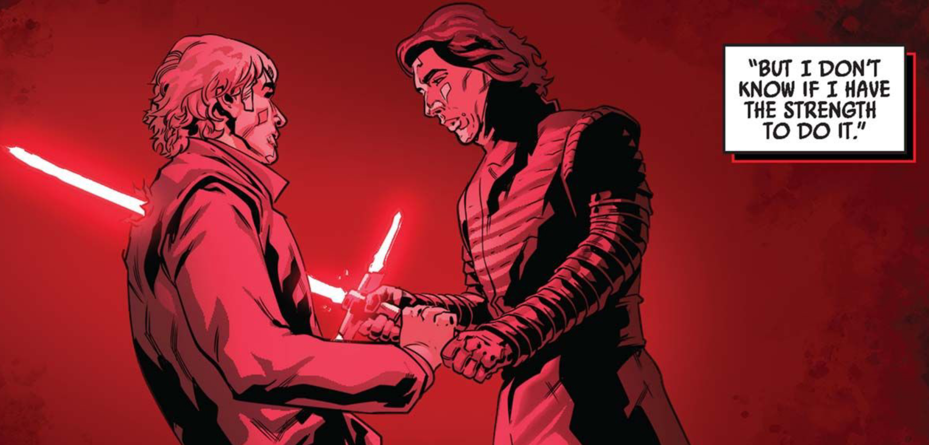 Han Solo & Kylo Ren in a Star Wars comic panel: "But I don't know if I have the strength to do it."