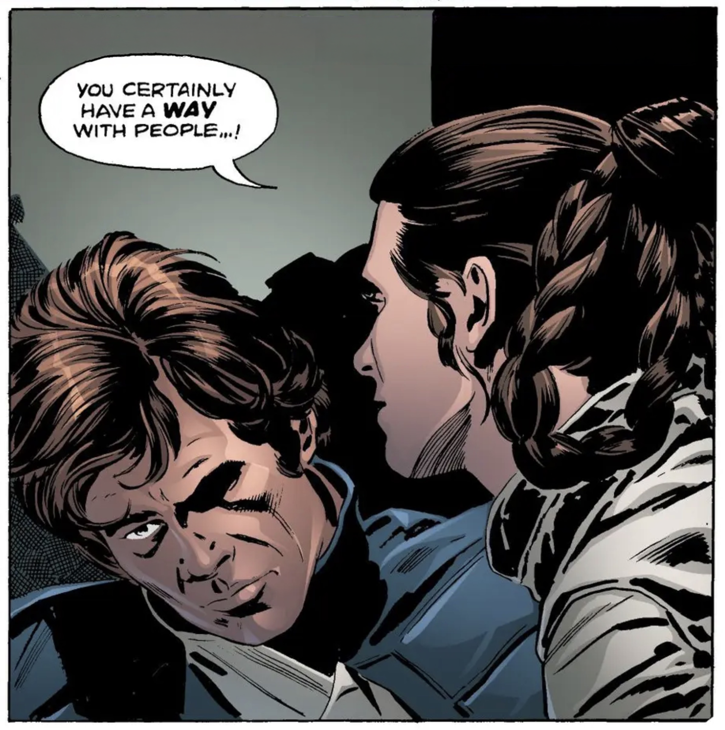 Leia Organa & Han Solo in a Star Wars comic panel: "You certainly have a way with people!"