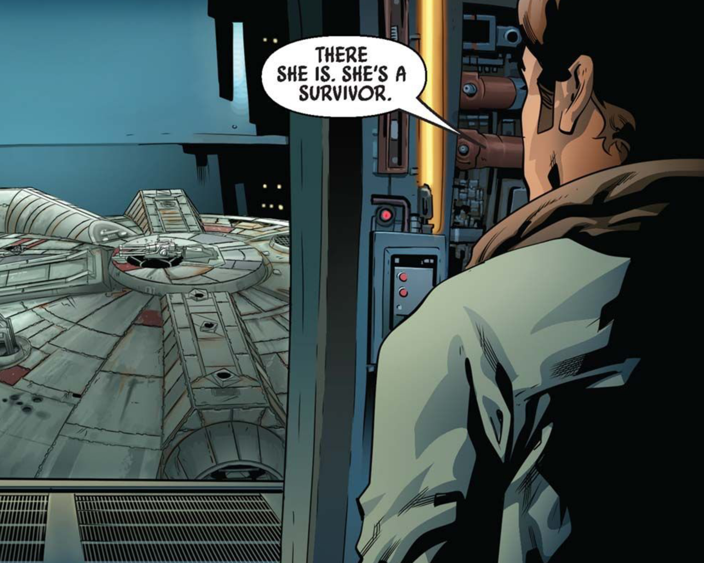 Han Solo in a Star Wars comic panel: "There she is. She's a survivor."
