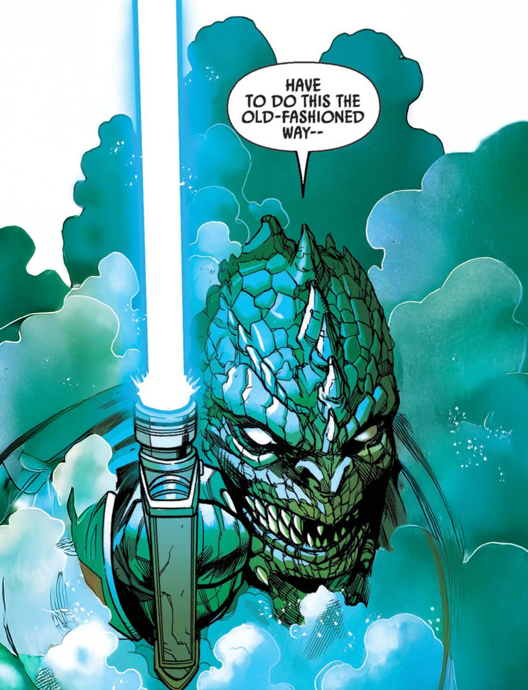 Sskeer in a Star Wars comic panel: "Have to do this the old fashioned way"