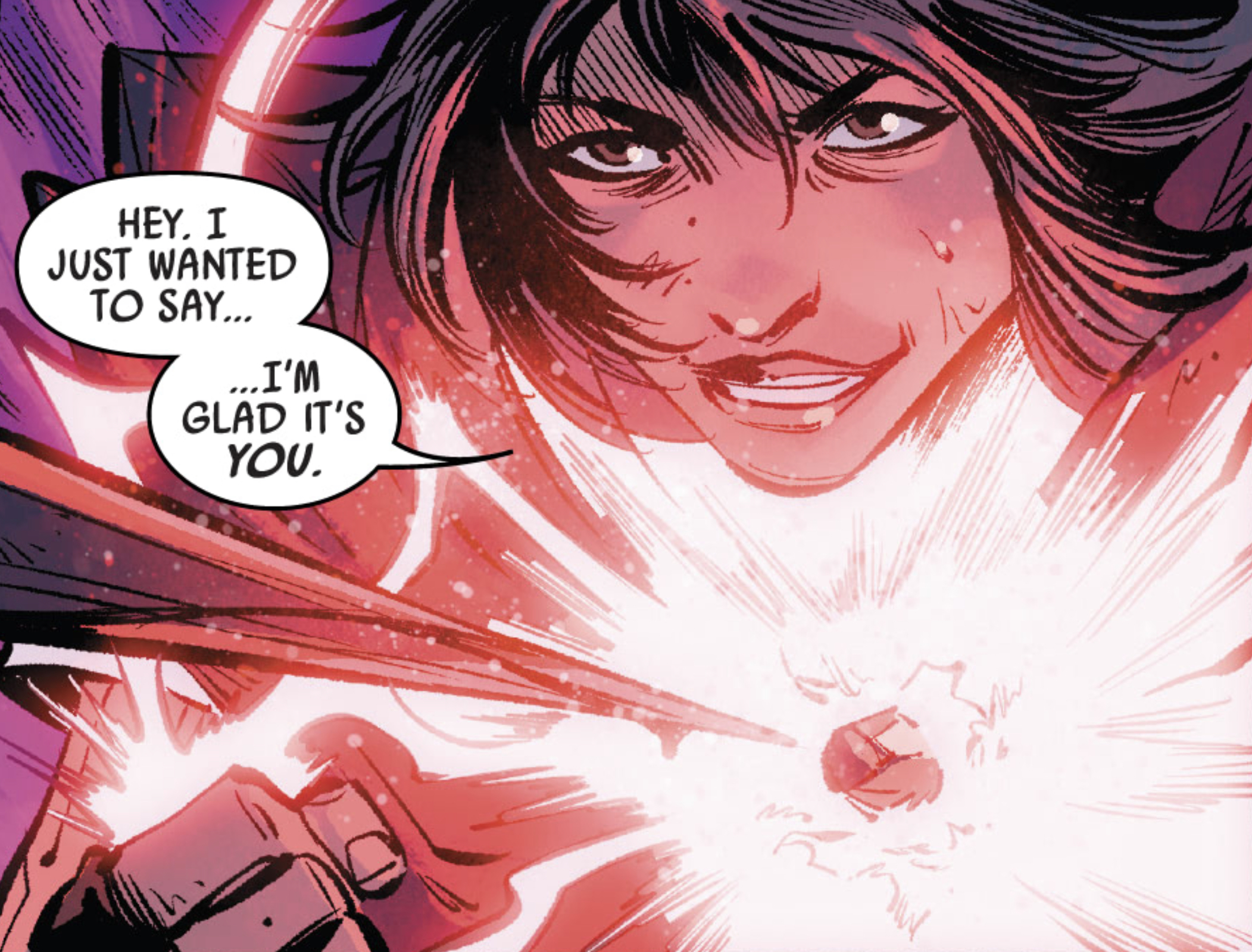 Kylo Ren in a Star Wars comic panel: "Hey, I just wanted to say... I'm glad it's you."