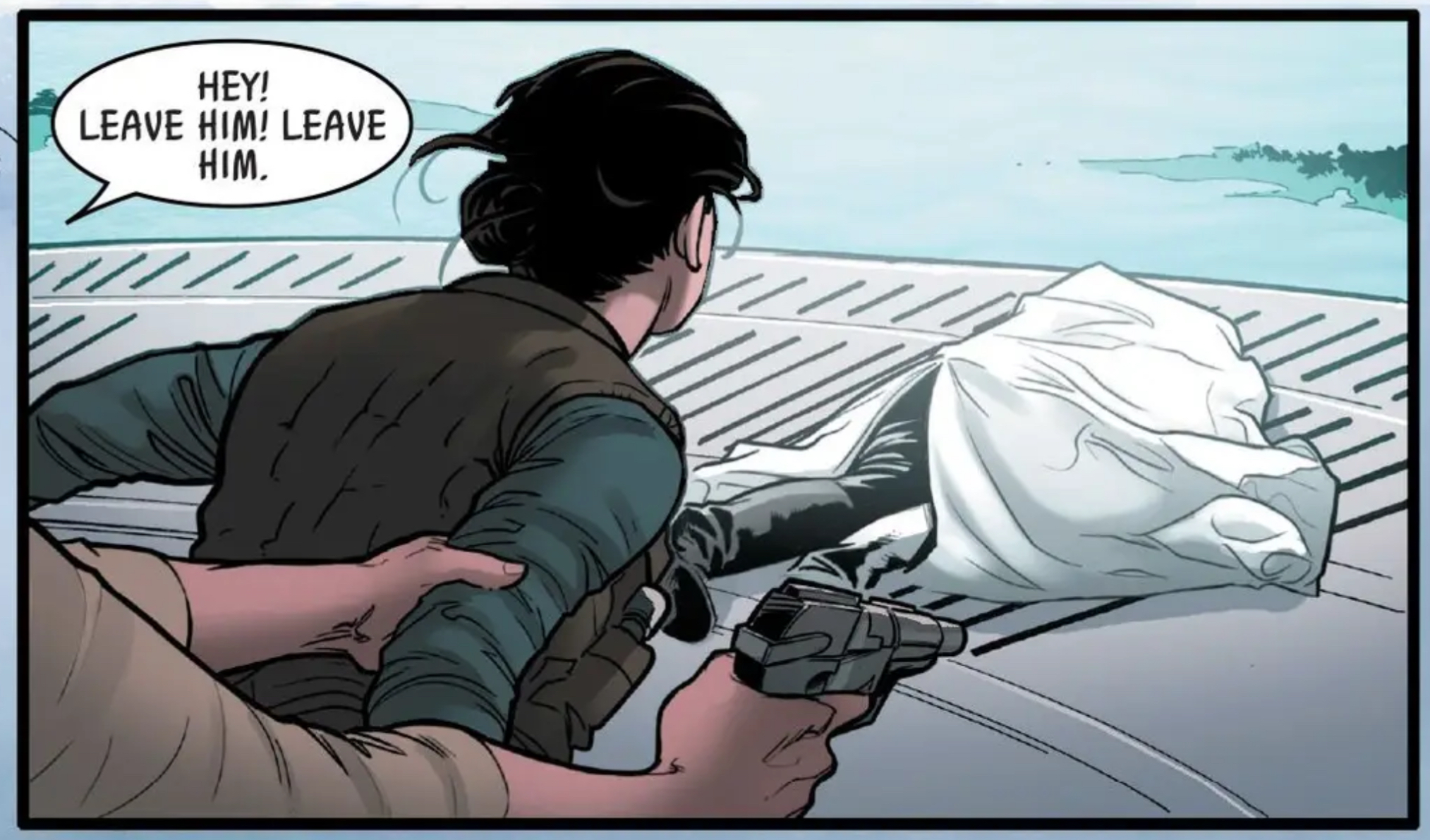 Doctor Aphra in a Star Wars comic panel: "Hey! Leave him! Leave him."
