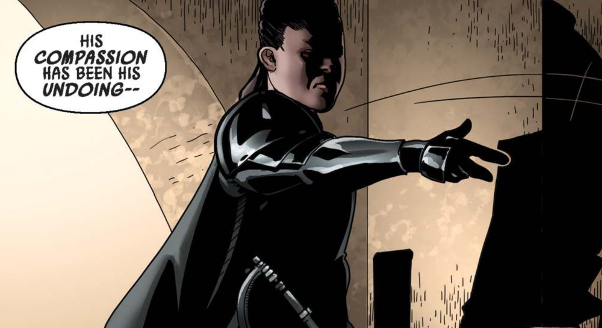 Kylo Ren in a Star Wars comic panel: "His compassion has been his undoing--"