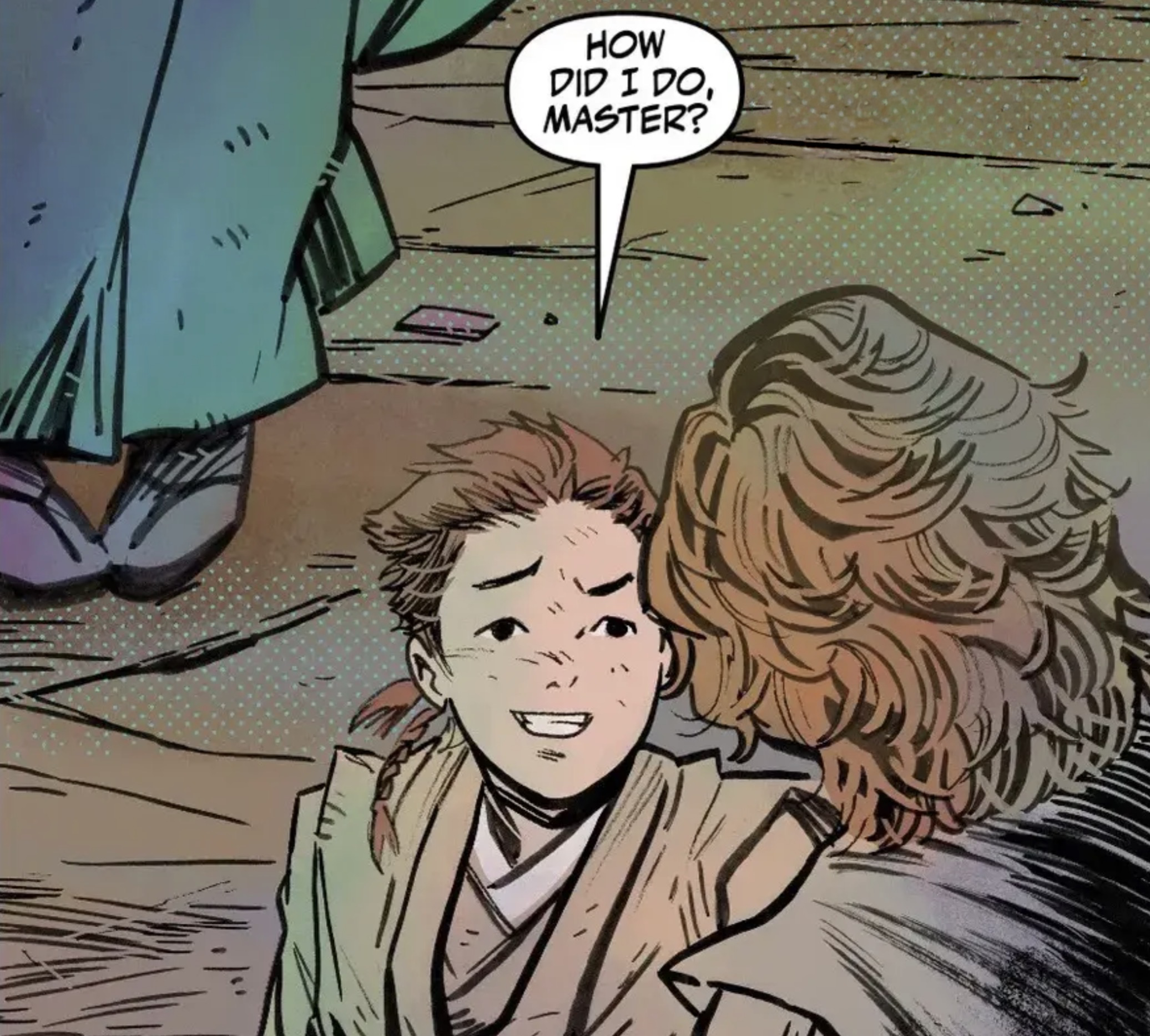 Anakin Skywalker & Obi-Wan Kenobi in a Star Wars comic panel: "How did I do, Master?"
