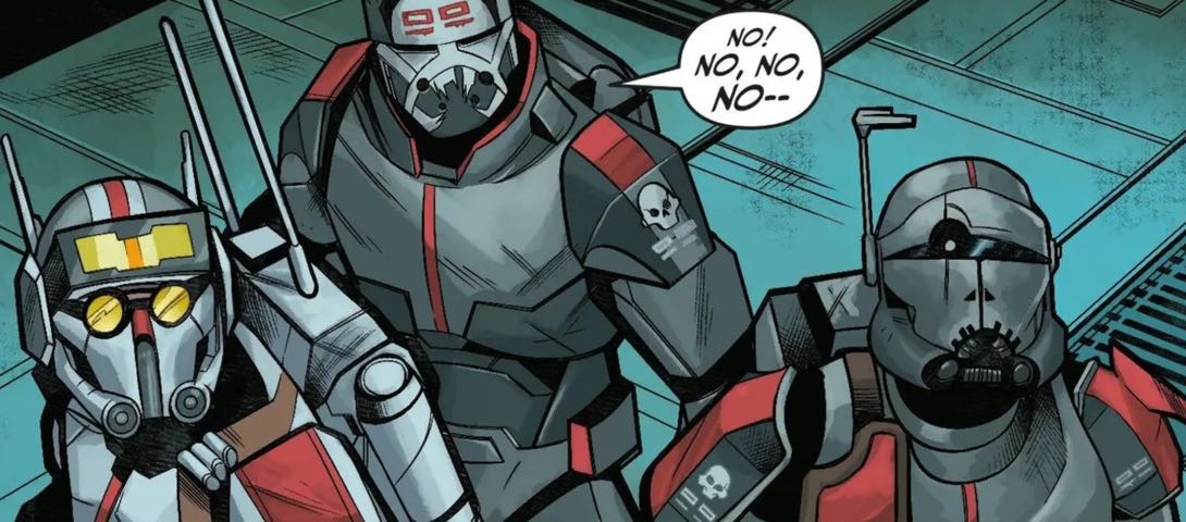 Tech & Wrecker in a Star Wars comic panel: "No! No, no, no--"