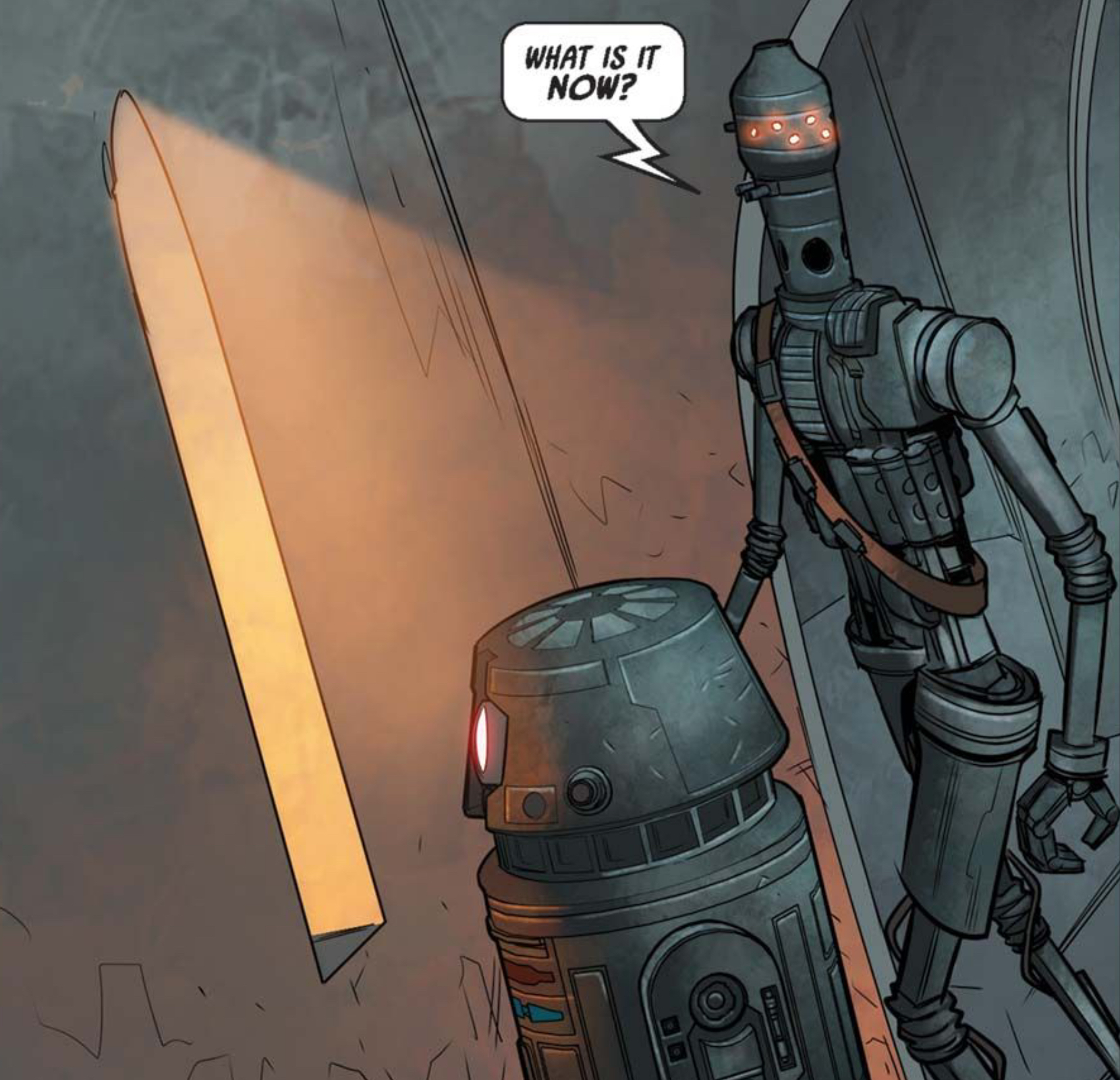 IG-88 & BT-1 in a Star Wars comic panel: "What is it now?"