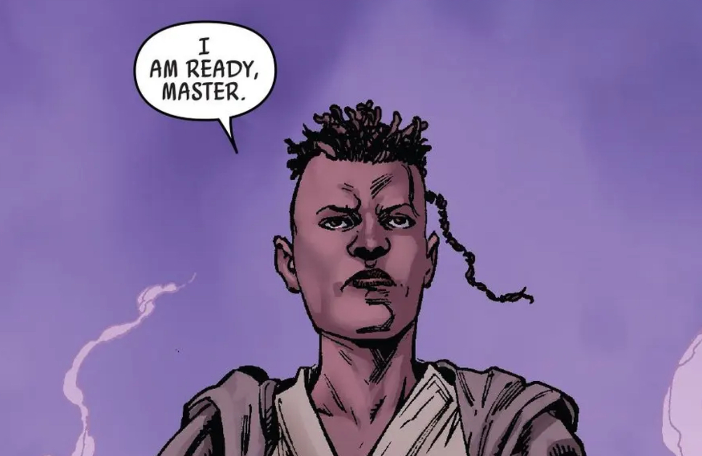 Mace Windu in a Star Wars comic panel: "I am ready, Master."