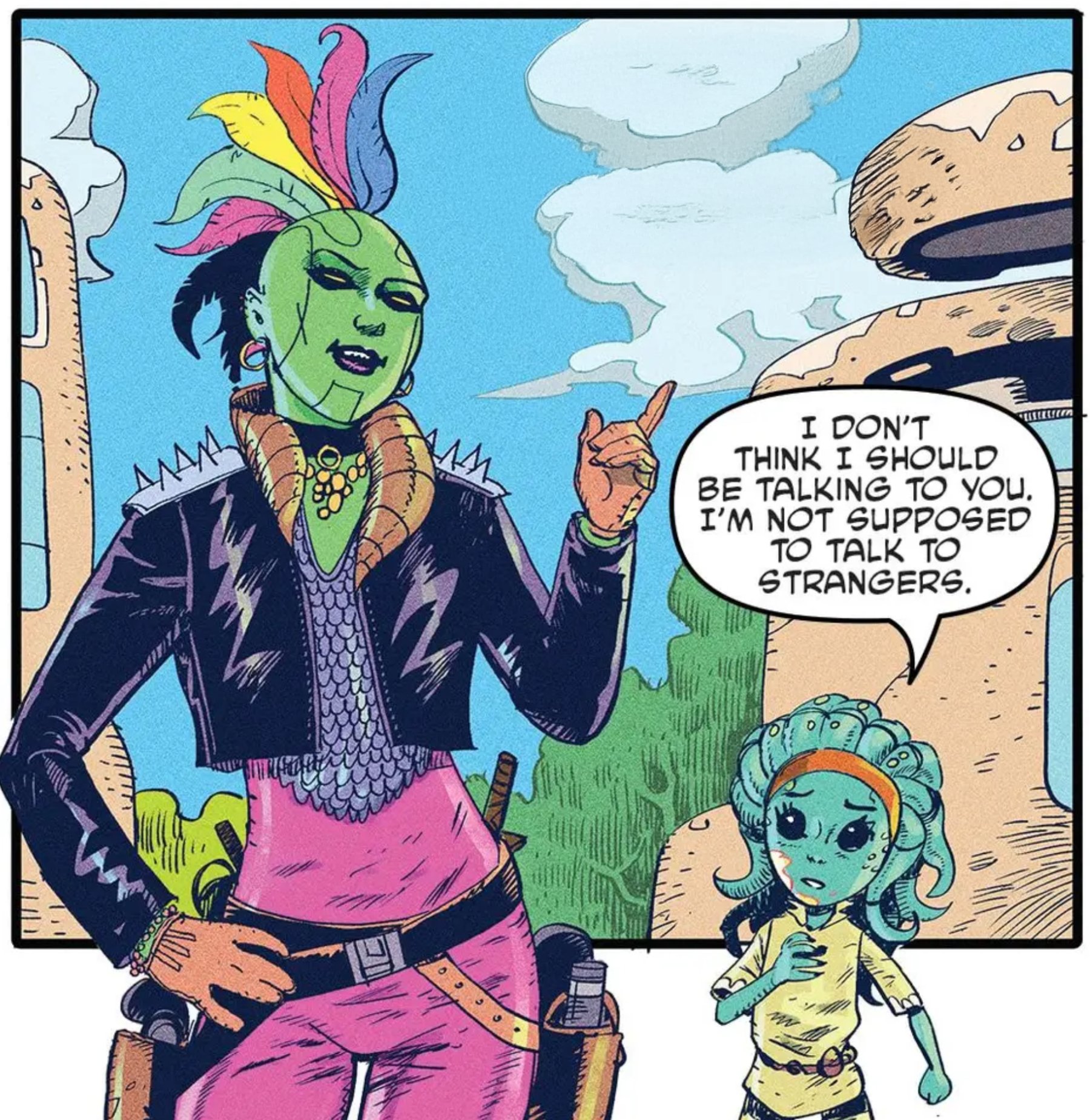 Deva Lompop in a Star Wars comic panel: "I don't think I should be talking to you, I'm not supposed to talk to strangers."