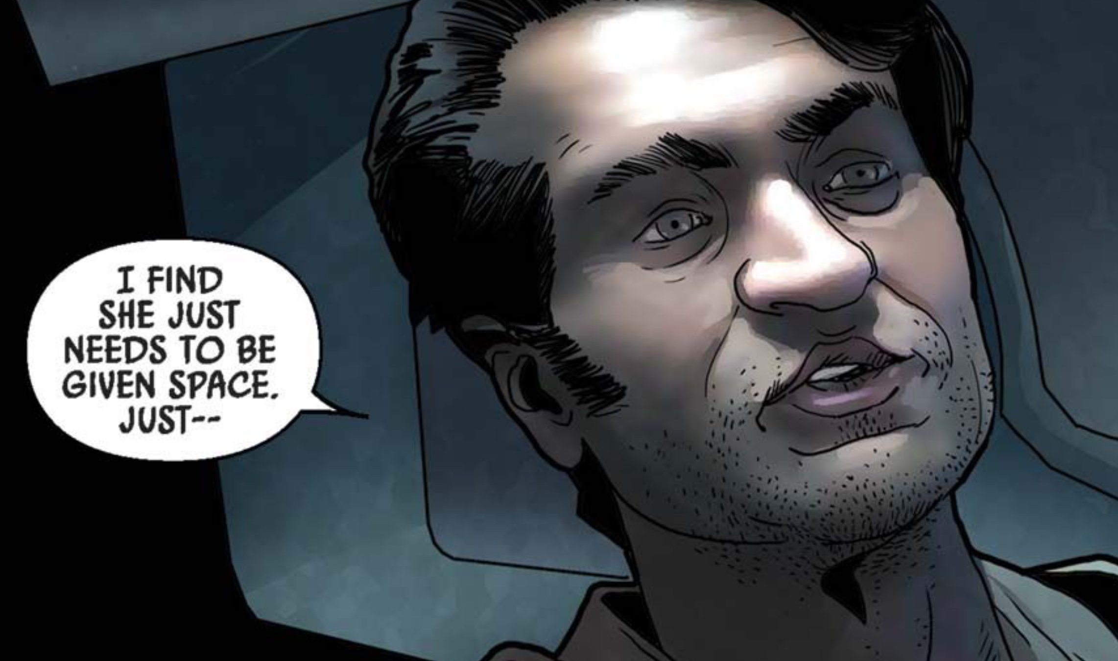 Han Solo in a Star Wars comic panel: "I find she just needs to be given space. Just--"
