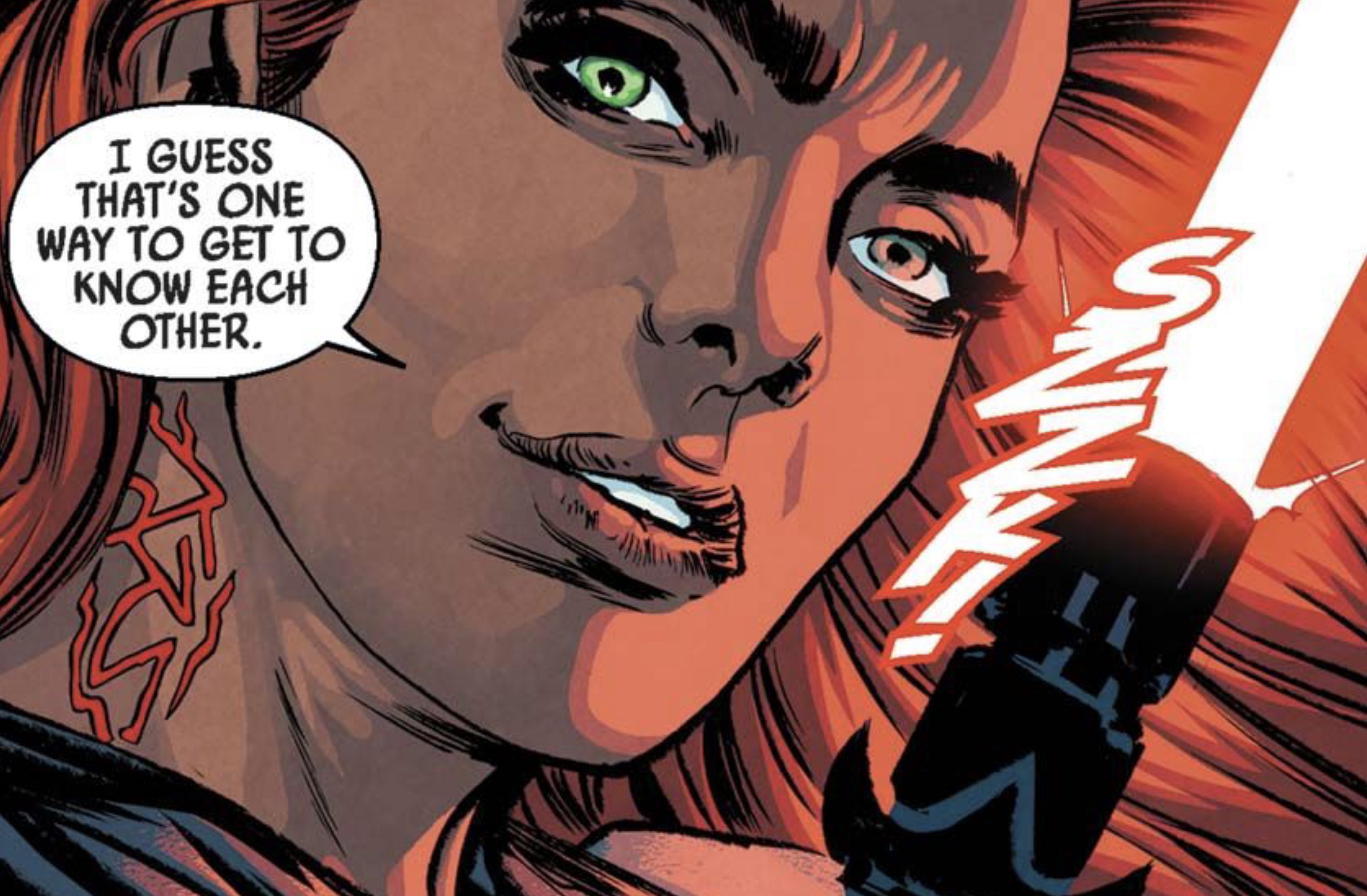 Mara Jade in a Star Wars comic panel: "I guess that's one way to get to know each other."