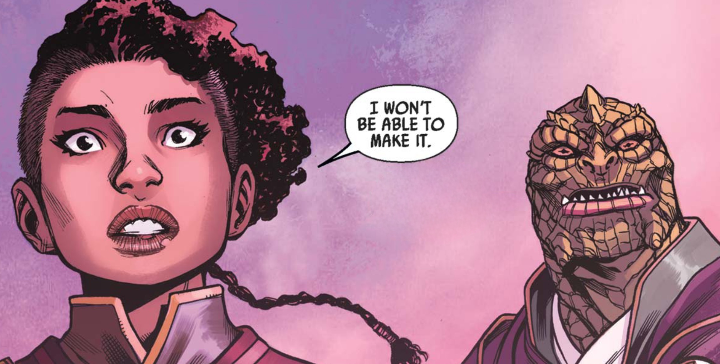 Keeve Trennis & Sskeer in a Star Wars comic panel: "I won't be able to make it."