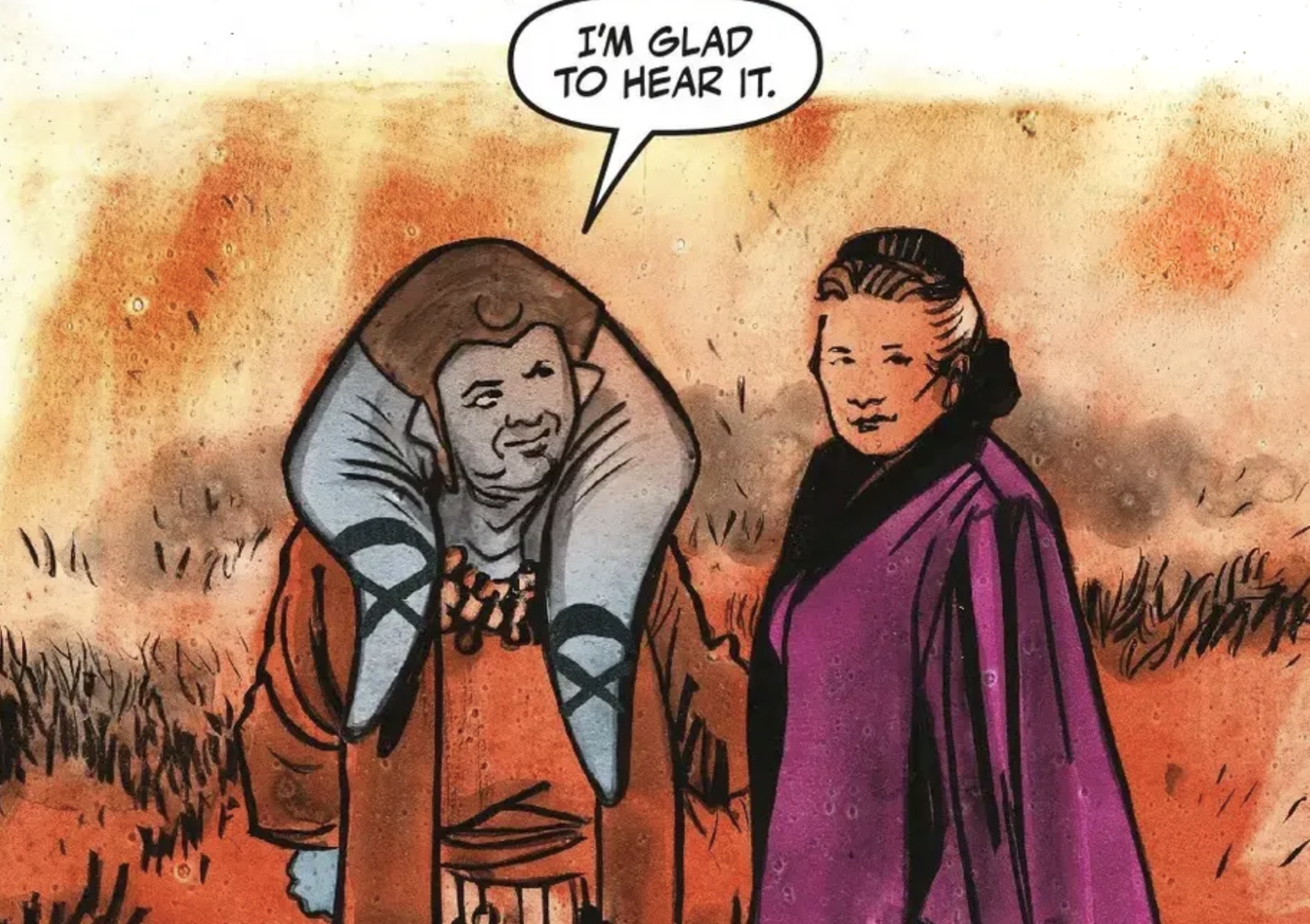 Leia Organa in a Star Wars comic panel: "I'm glad to hear it."