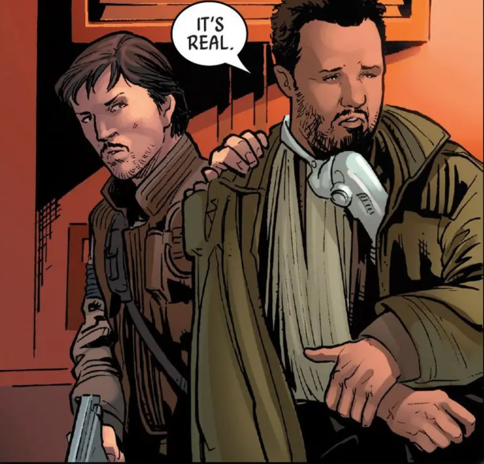 Cassian Andor & Bodhi Rook in a Star Wars comic panel: "It's real."