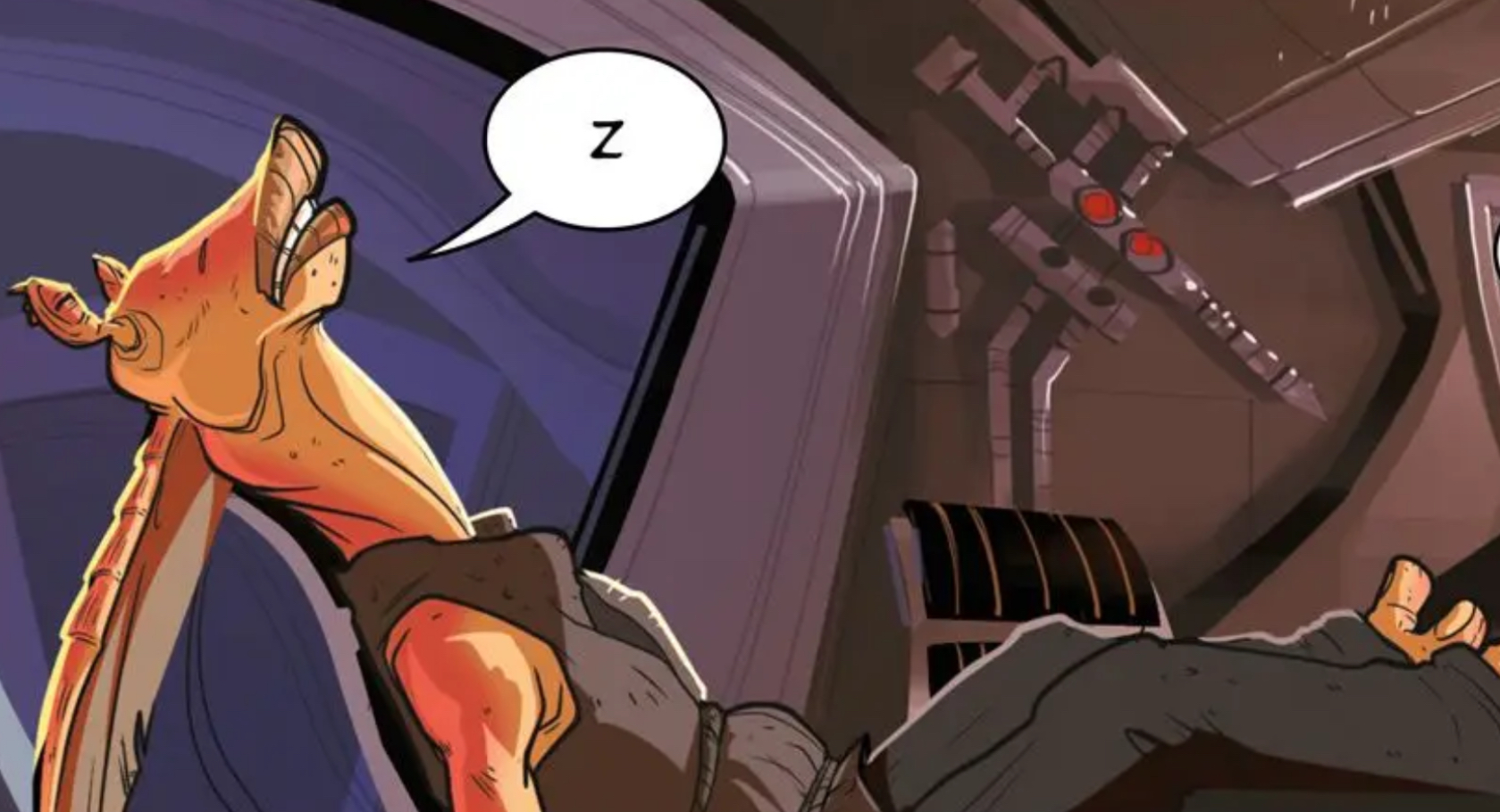 Jar Jar Binks in a Star Wars comic panel: "z"