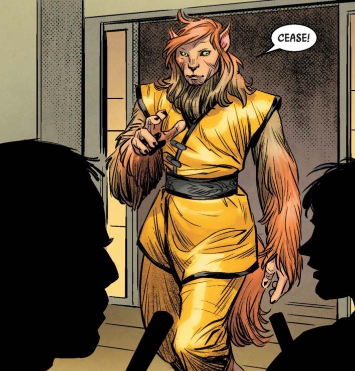 Farzala Tarabal in a Star Wars comic panel: "Cease!"