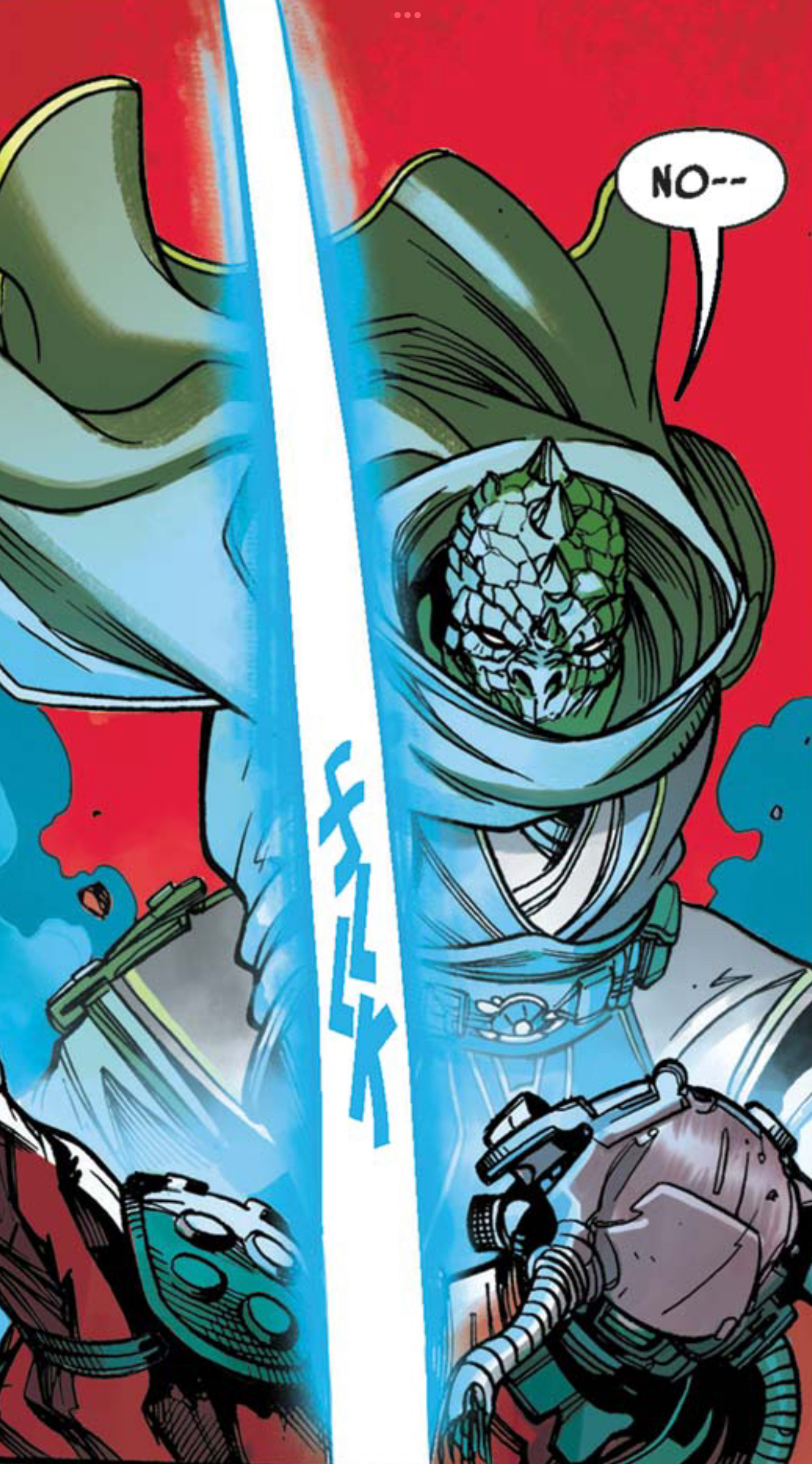 Sskeer in a Star Wars comic panel: "NO--"