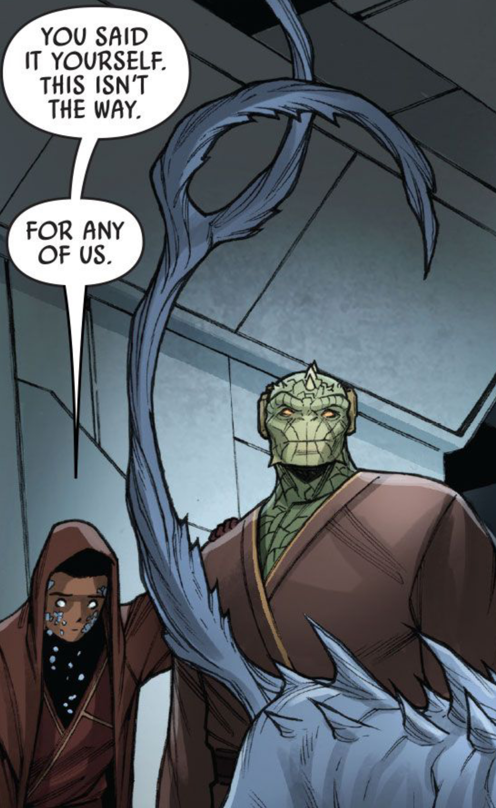 Keeve Trennis & Sskeer in a Star Wars comic panel: "You said it yourself this isn't the way For any of us"