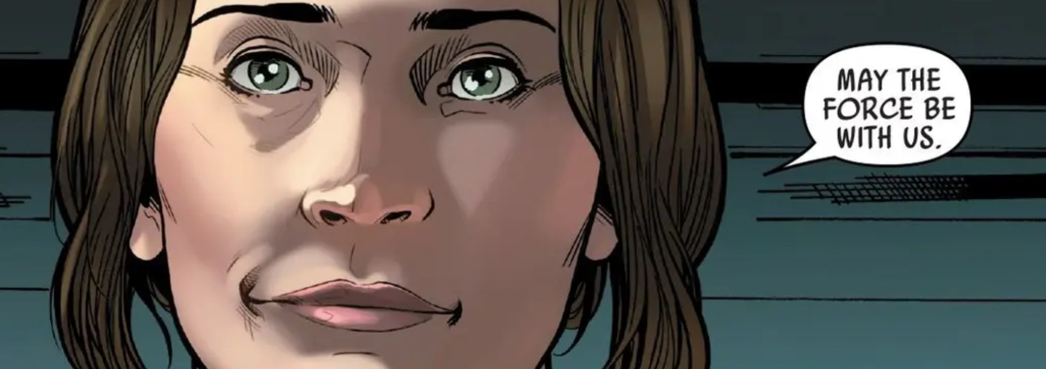 Jyn Erso in a Star Wars comic panel: "May the Force be with us."