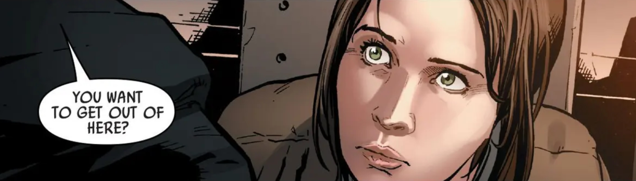 Jyn Erso in a Star Wars comic panel: "You want to get out of here?"