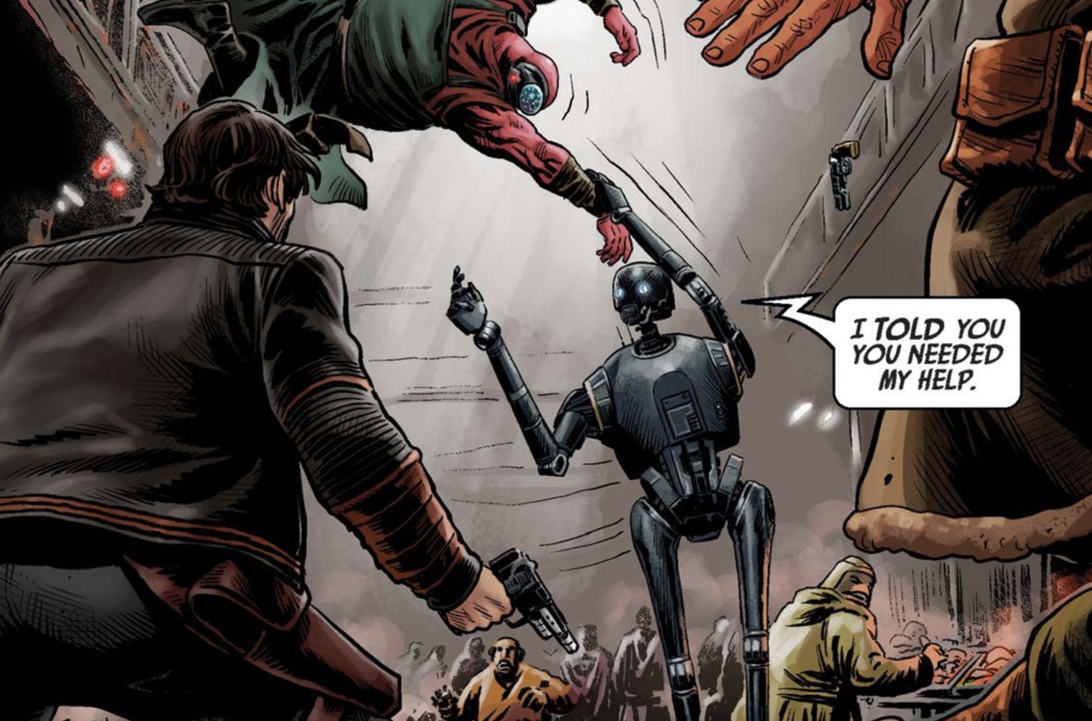 Cassian Andor & K-2SO in a Star Wars comic panel: "I told you you needed my help."