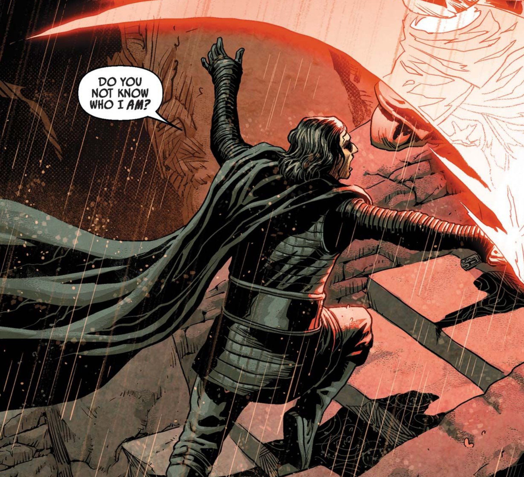 Kylo Ren in a Star Wars comic panel: "Do you not know who I am?"