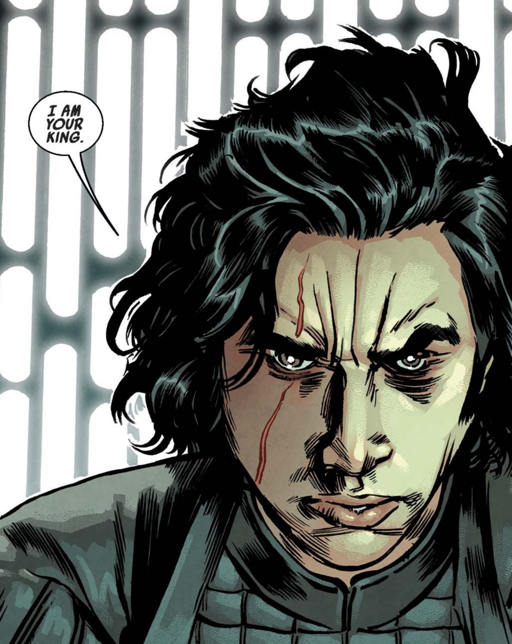 Kylo Ren in a Star Wars comic panel: "I am your king."