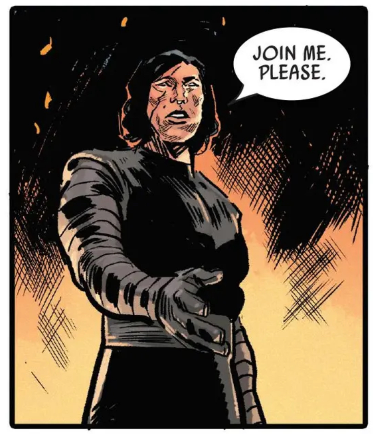 Kylo Ren in a Star Wars comic panel: "Join me, please."