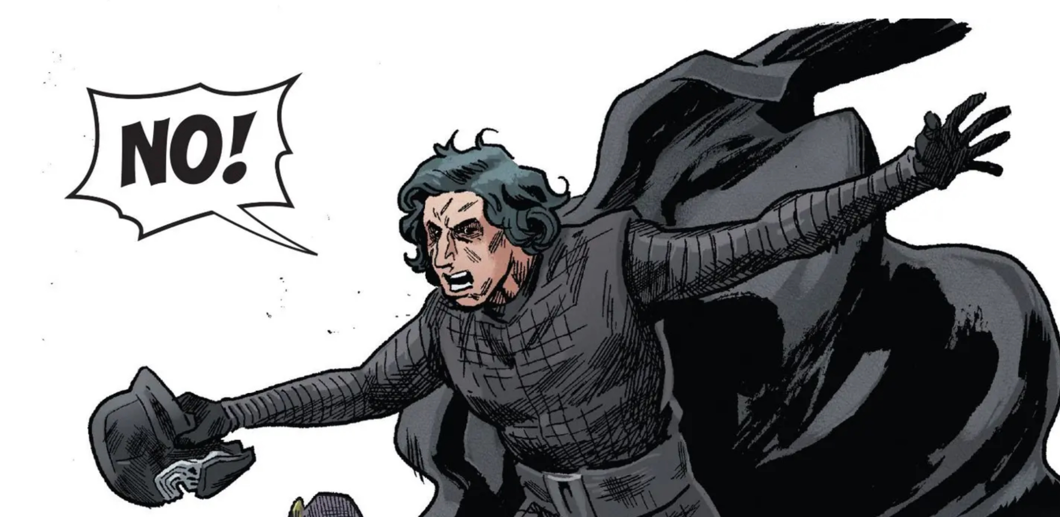 Kylo Ren in a Star Wars comic panel: "No!"