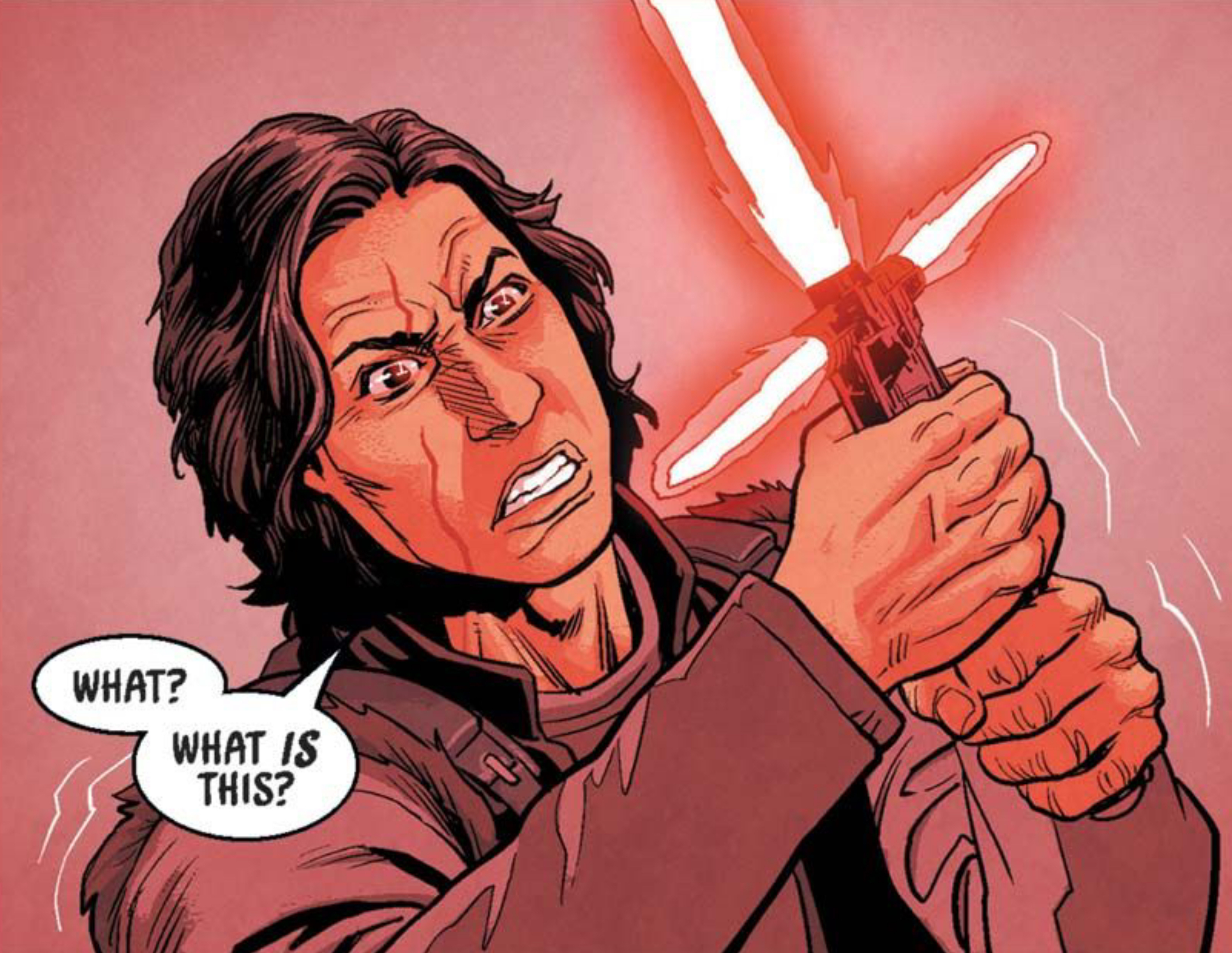 Kylo Ren in a Star Wars comic panel: "What? What is this?"