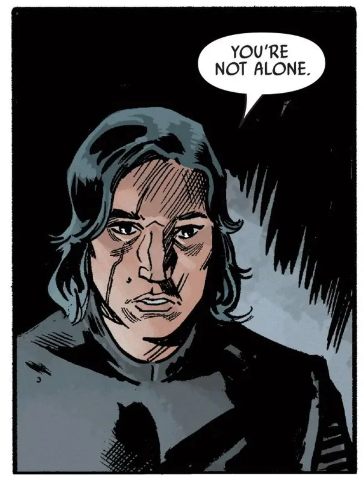 Kylo Ren in a Star Wars comic panel: "You're not alone."