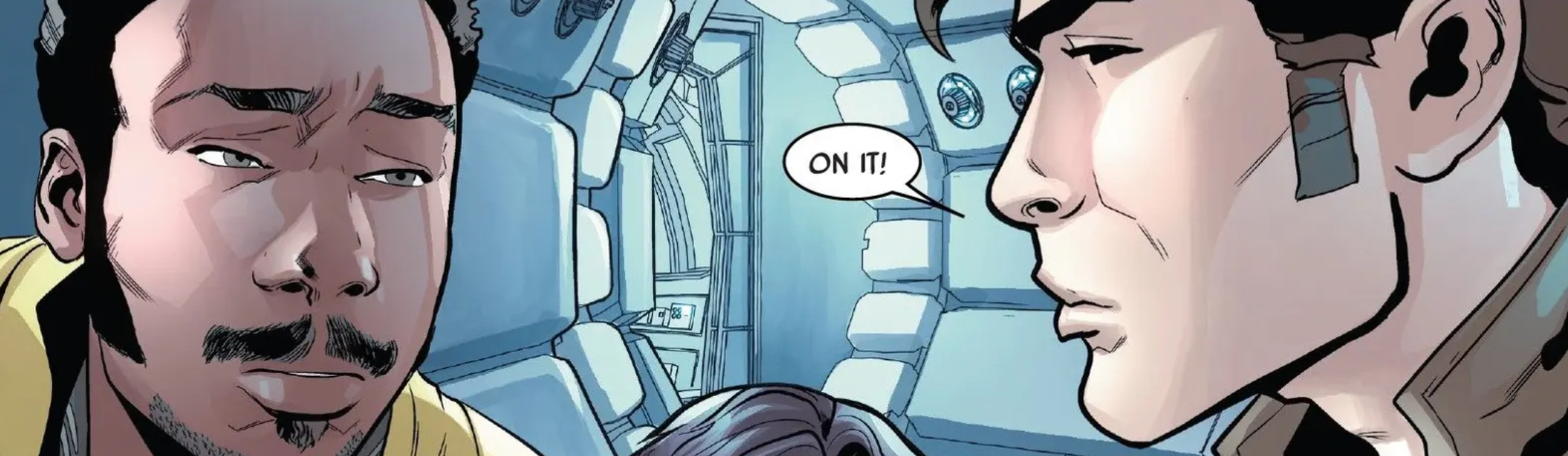 Lando Calrissian & Han Solo in a Star Wars comic panel: "On it!"
