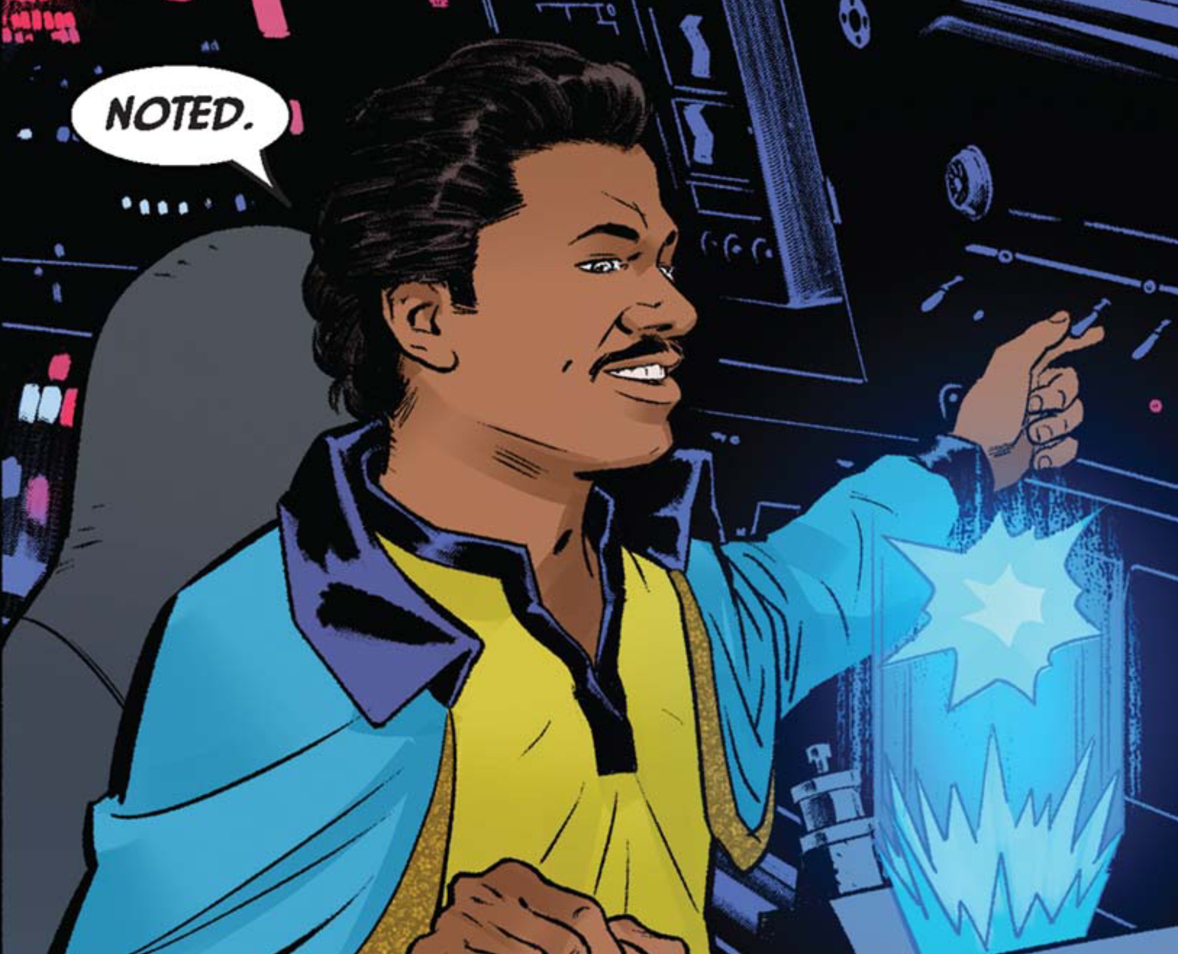 Lando Calrissian in a Star Wars comic panel: "Noted."