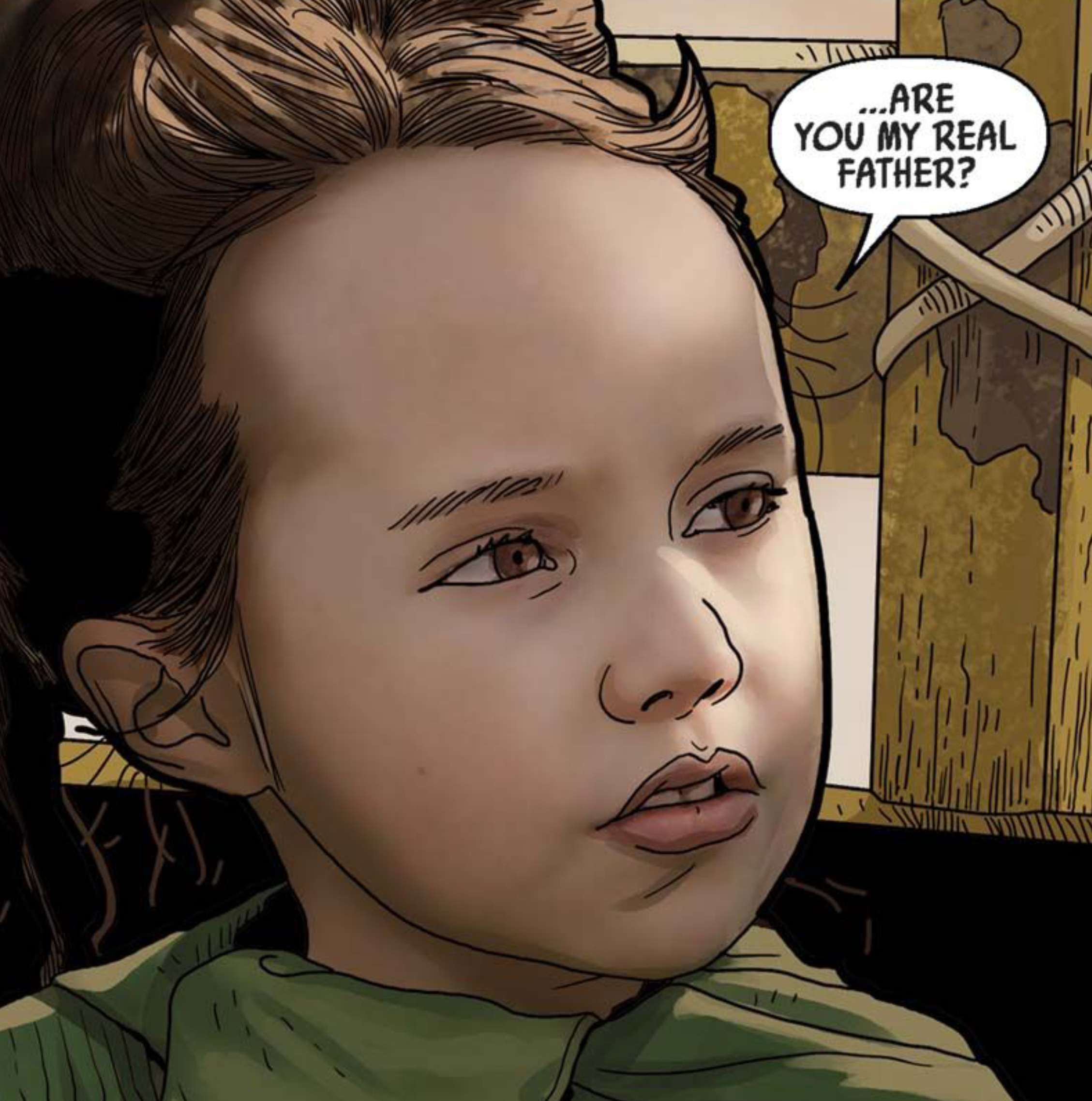 Leia Organa in a Star Wars comic panel: "...Are you my real father?"