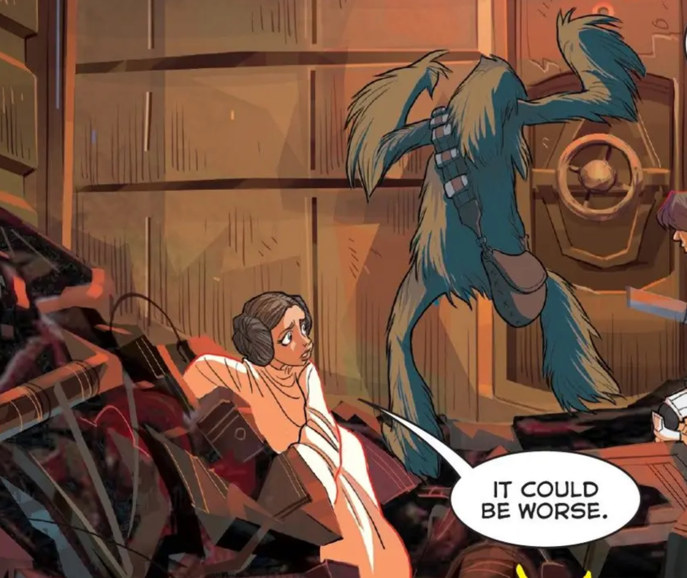 Leia Organa & Chewbacca in a Star Wars comic panel: "It could be worse."