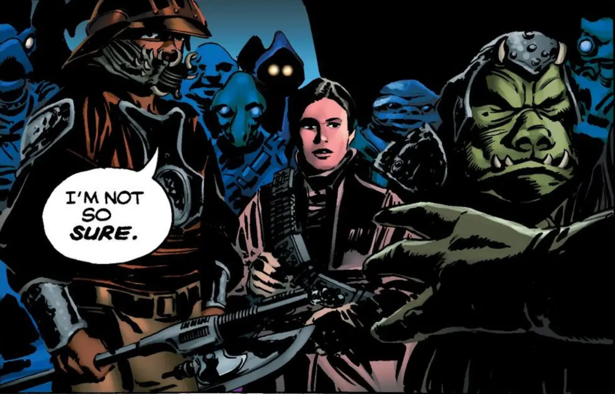 Leia Organa in a Star Wars comic panel: "I'm not so sure."