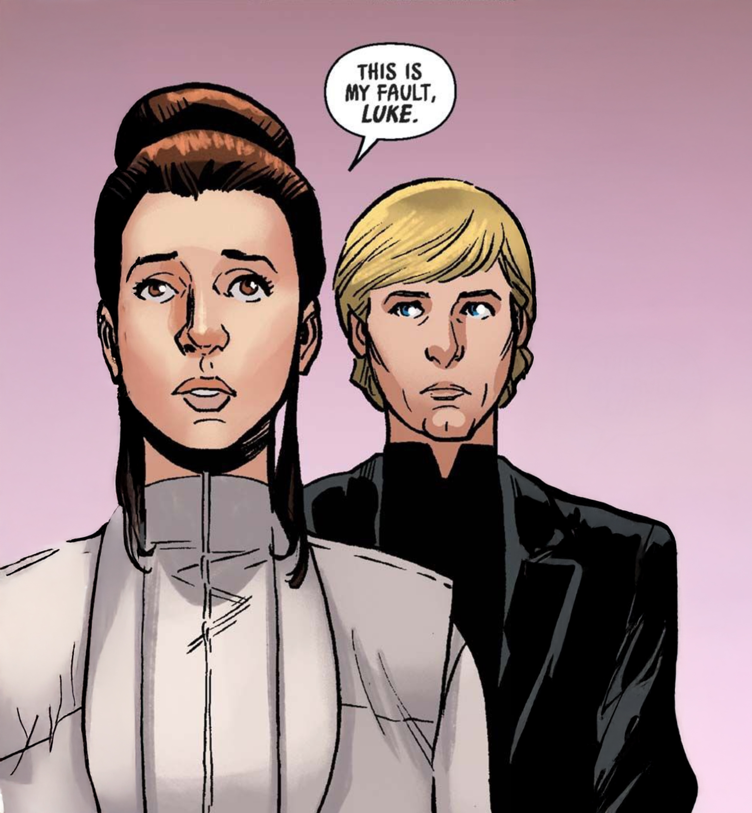 Leia Organa & Luke Skywalker in a Star Wars comic panel: "This is my fault, Luke."