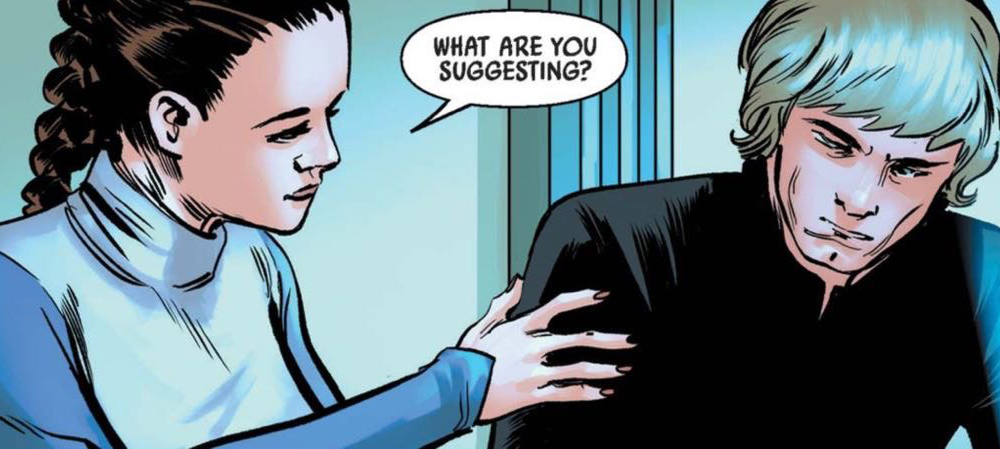 Leia Organa & Luke Skywalker in a Star Wars comic panel: "What are you suggesting?"