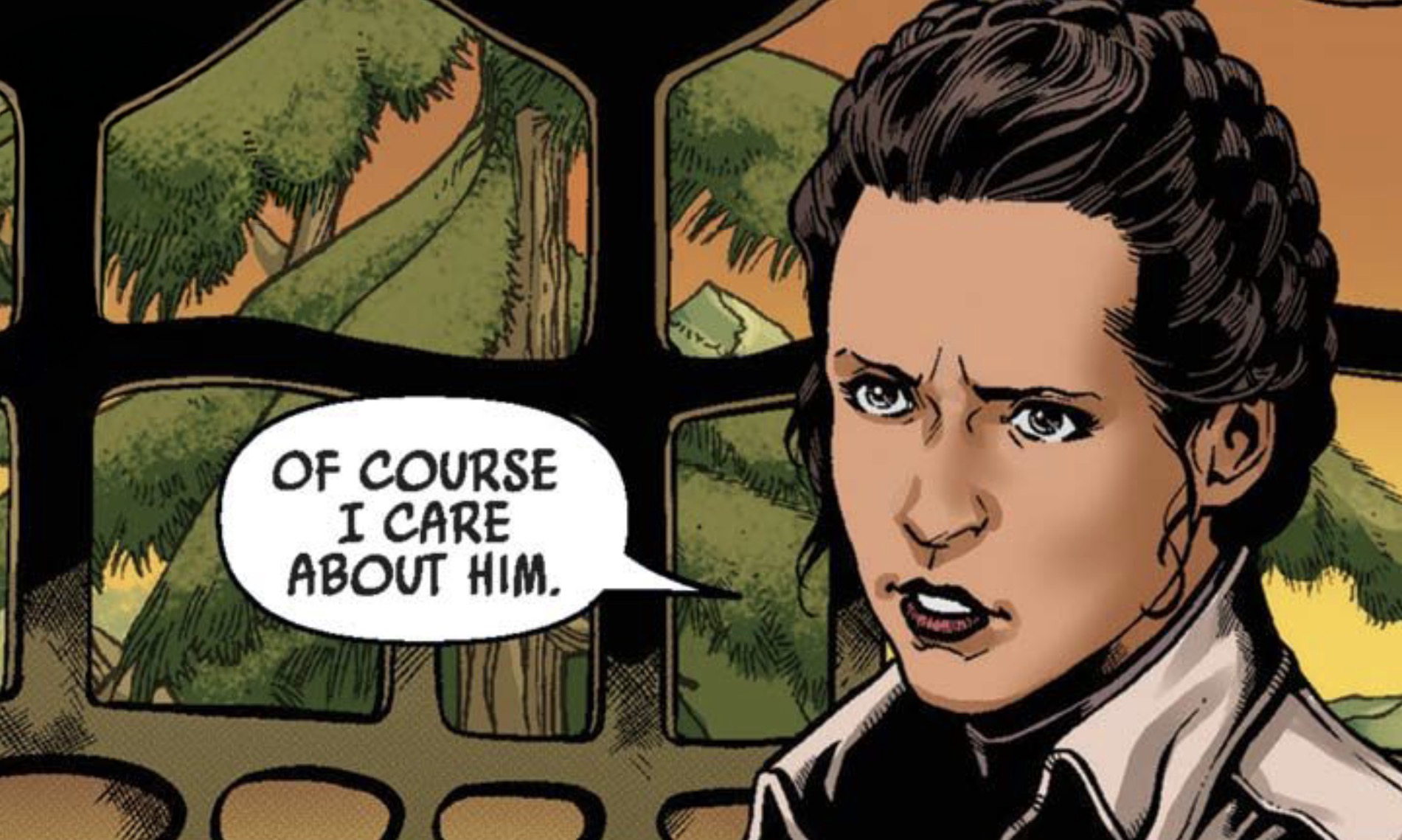 Leia Organa in a Star Wars comic panel: "Of course I care about him."