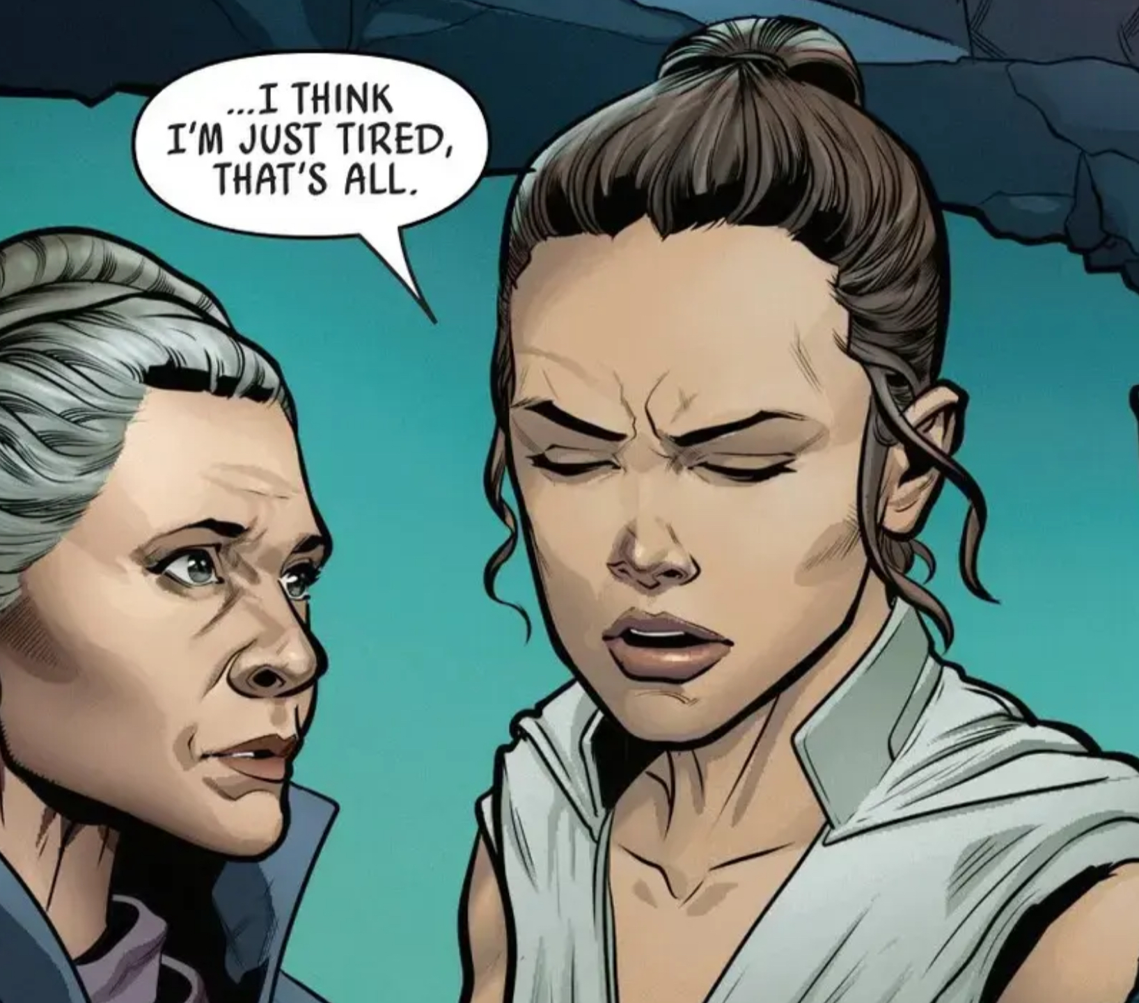 Rey Skywalker & Leia Organa in a Star Wars comic panel: "...I think I'm just tired, that's all."