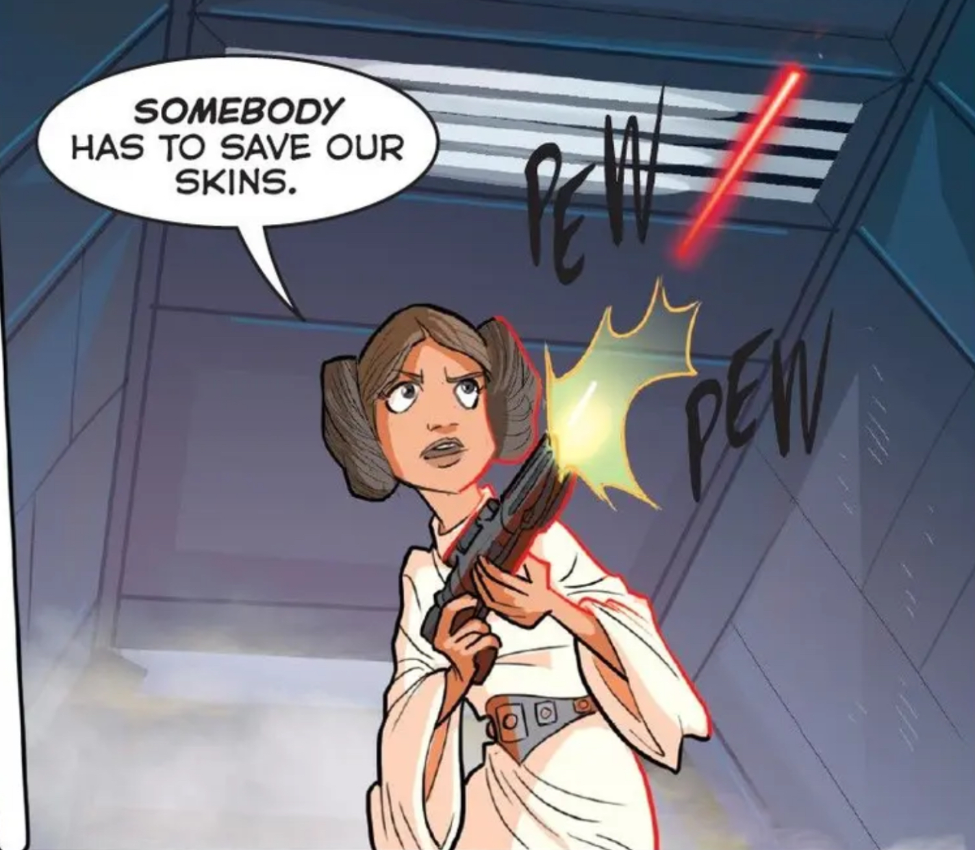 Leia Organa in a Star Wars comic panel: "Somebody has to save our skins."