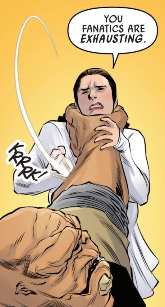 Leia Organa in a Star Wars comic panel: "You fanatics are exhausting."