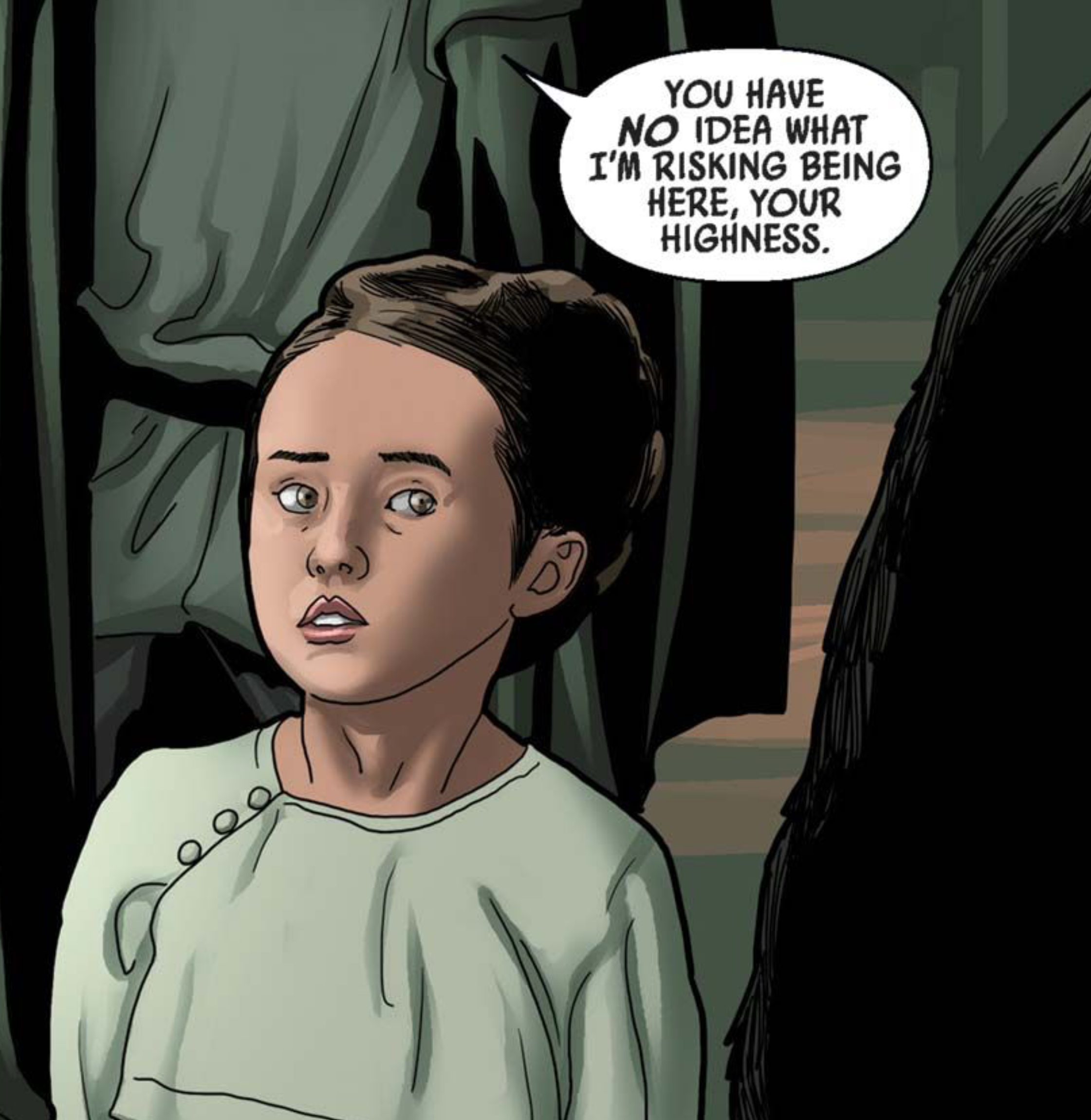 Leia Organa in a Star Wars comic panel: "You have no idea what I'm risking being here, your Highness."