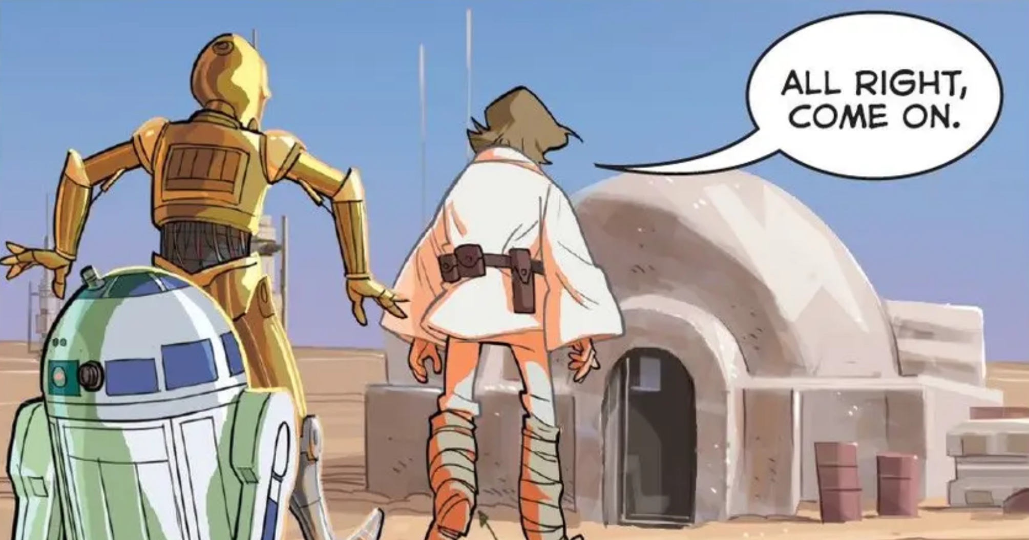 Luke Skywalker & C-3PO in a Star Wars comic panel: "All right, come on."