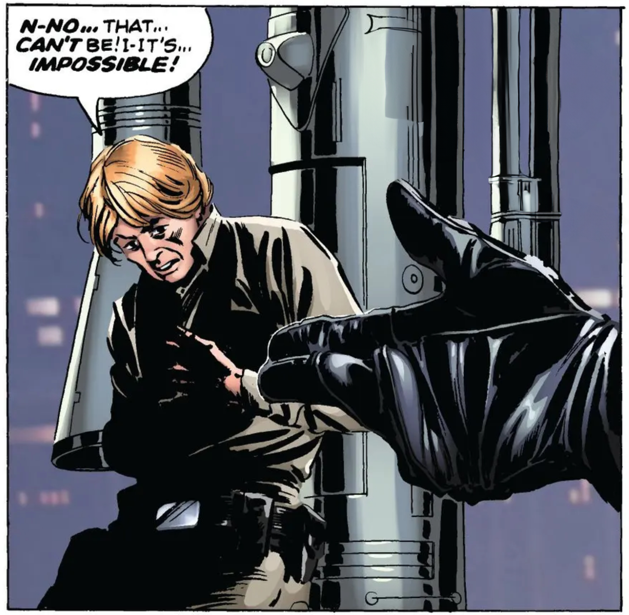Luke Skywalker & Darth Vader in a Star Wars comic panel: "N-no... That... can't be! I-It's... impossible!"