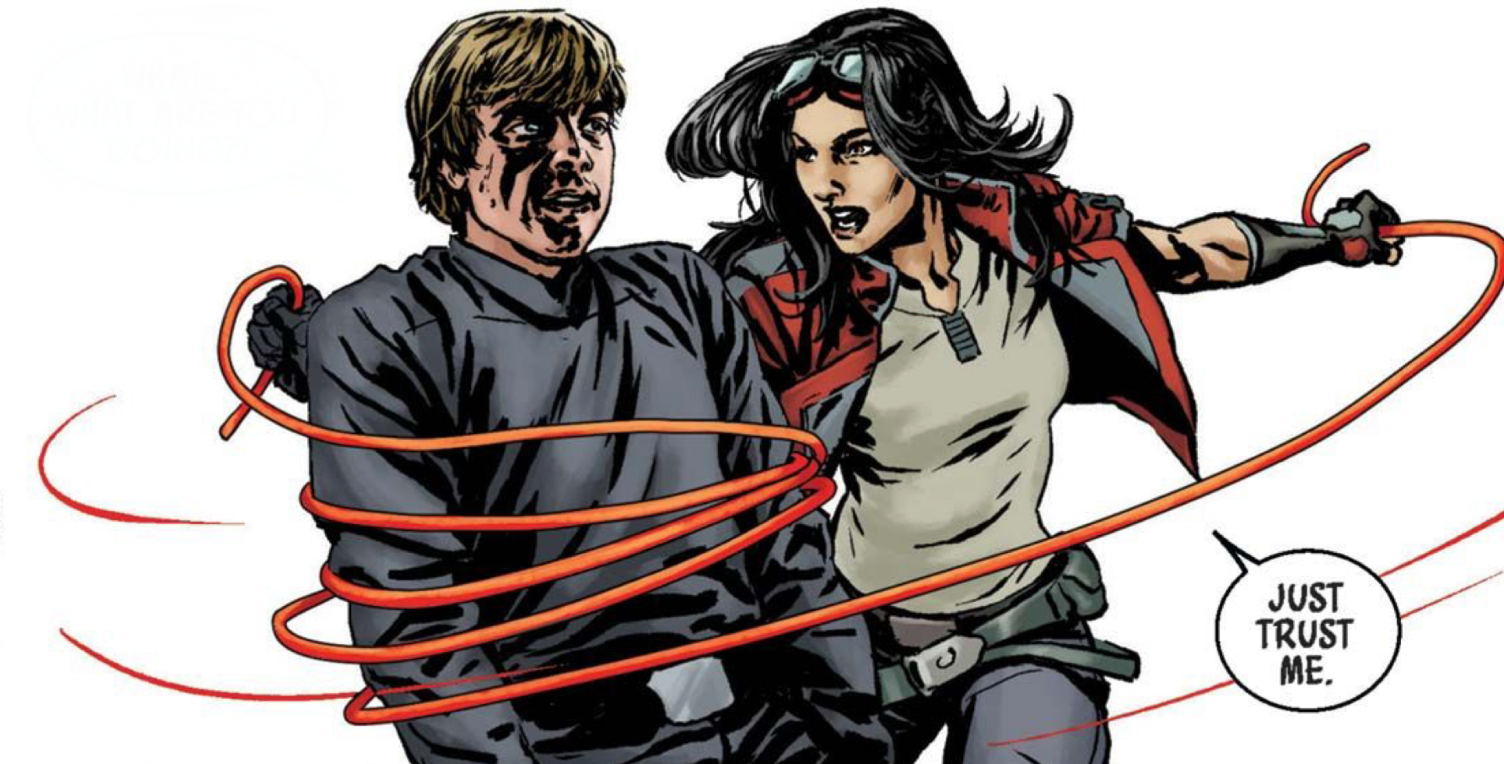 Luke Skywalker & Doctor Aphra in a Star Wars comic panel: "Just trust me."