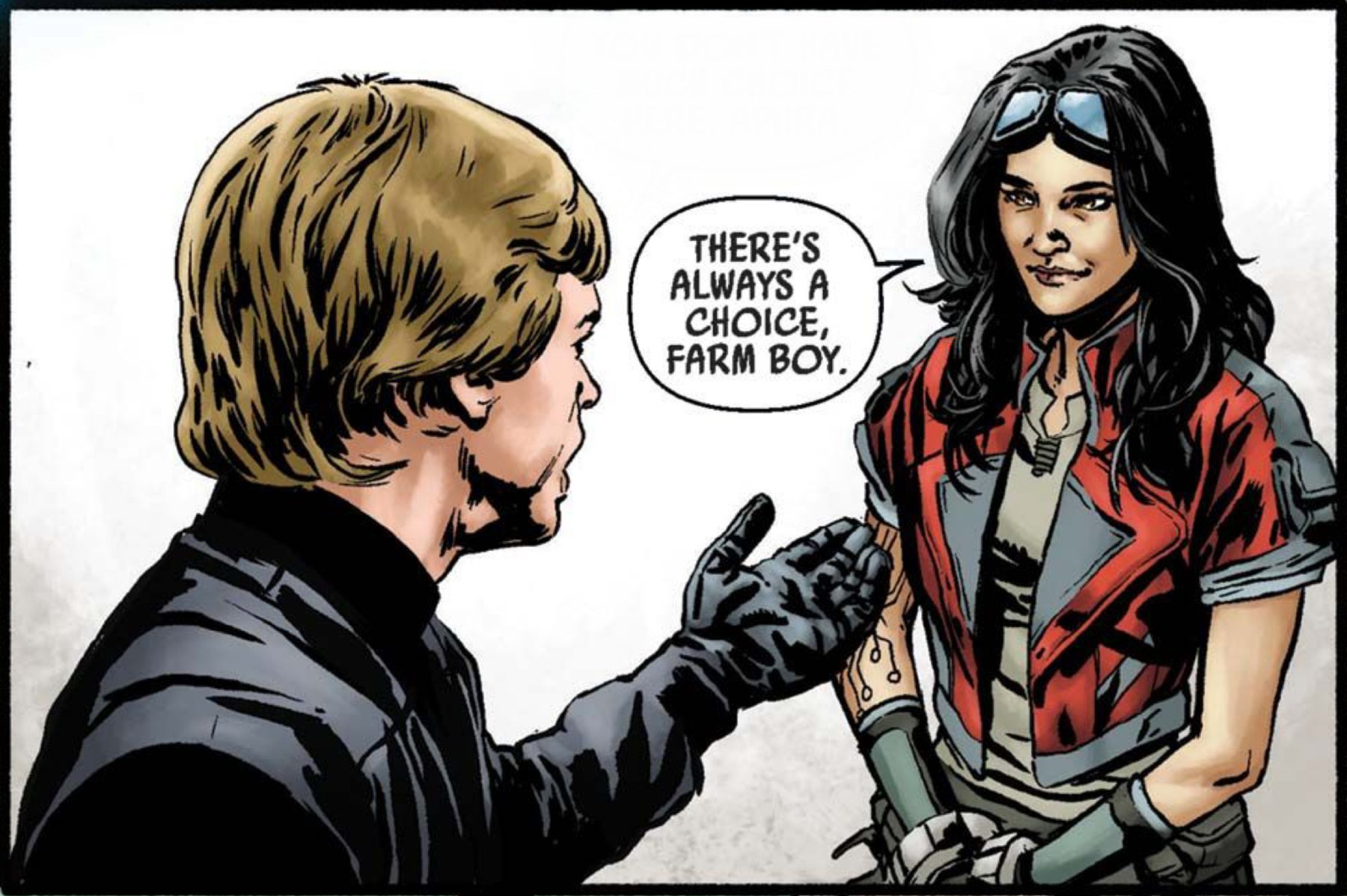 Luke Skywalker & Doctor Aphra in a Star Wars comic panel: "There's always a choice, farm boy."