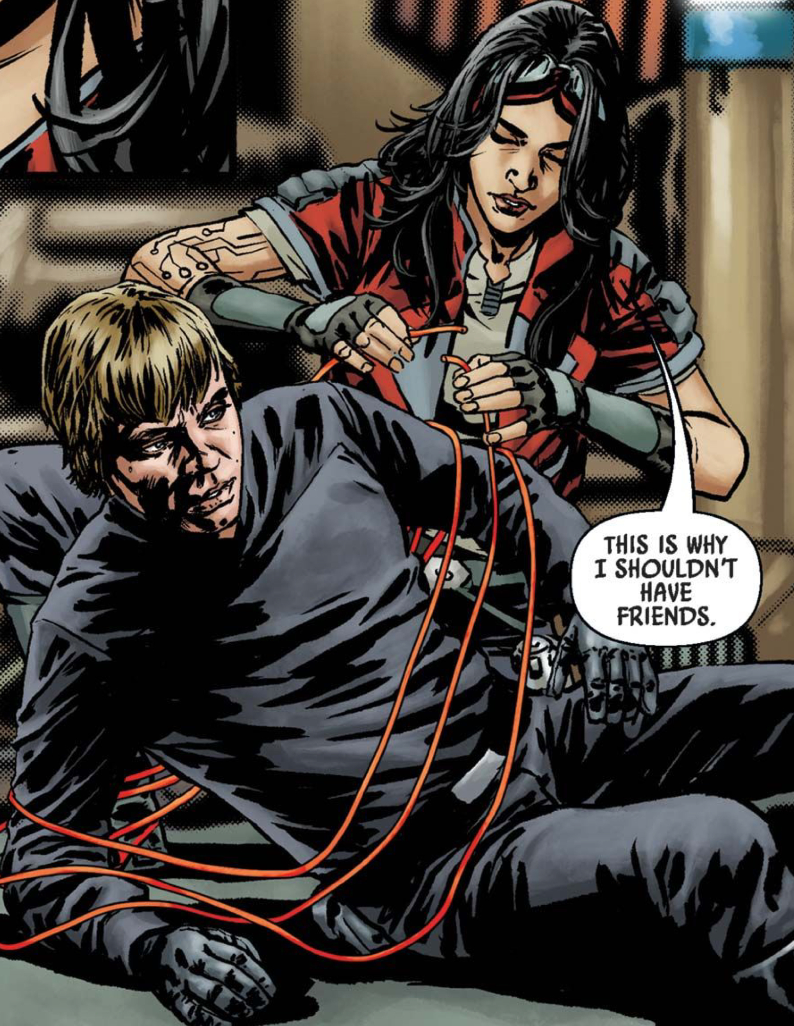 Luke Skywalker & Doctor Aphra in a Star Wars comic panel: "This is why I shouldn't have friends."